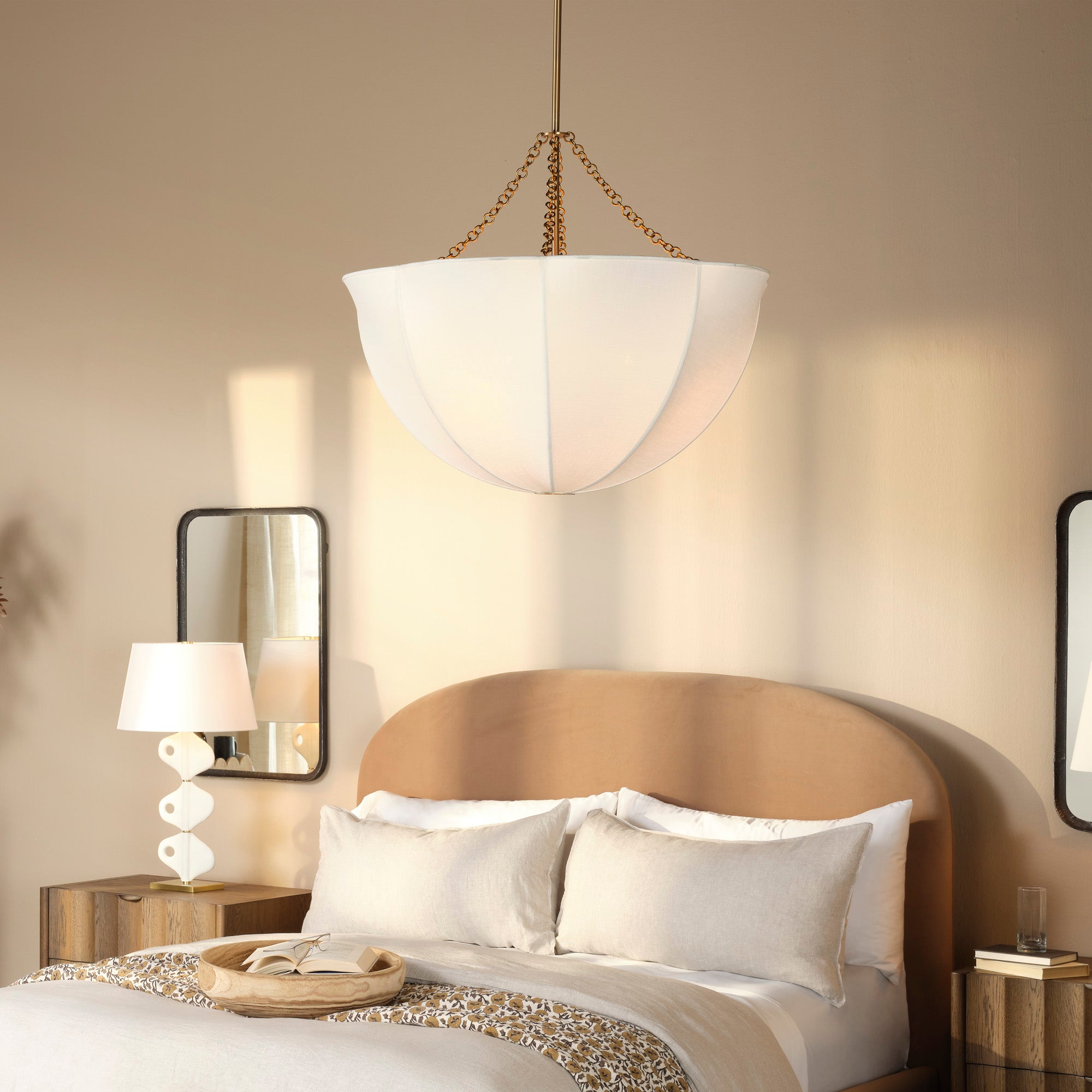 Jamie Young Aire Off-White Linen 4-Light Large Chandelier