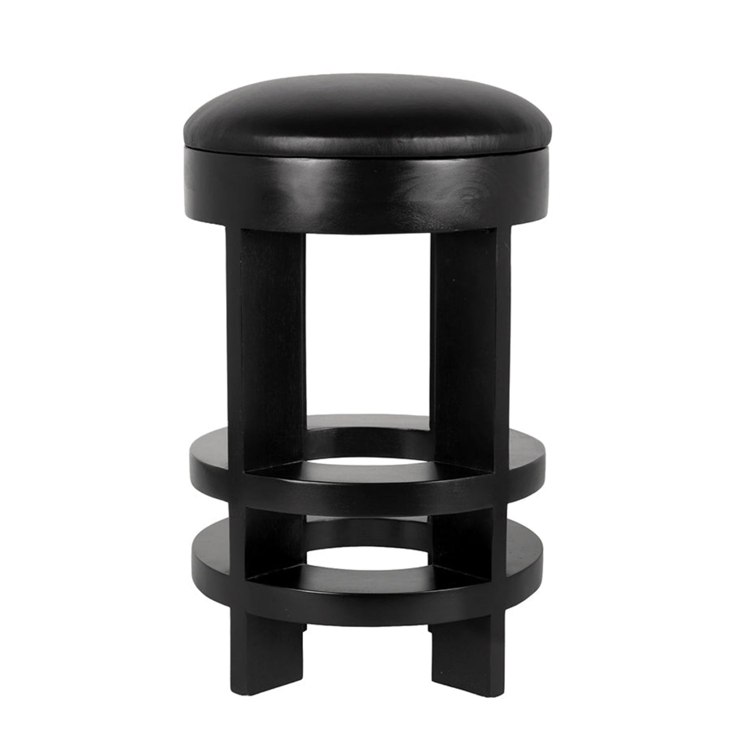 Hand Rubbed Black Berlin Leather Swivel Counter Stool by Noir