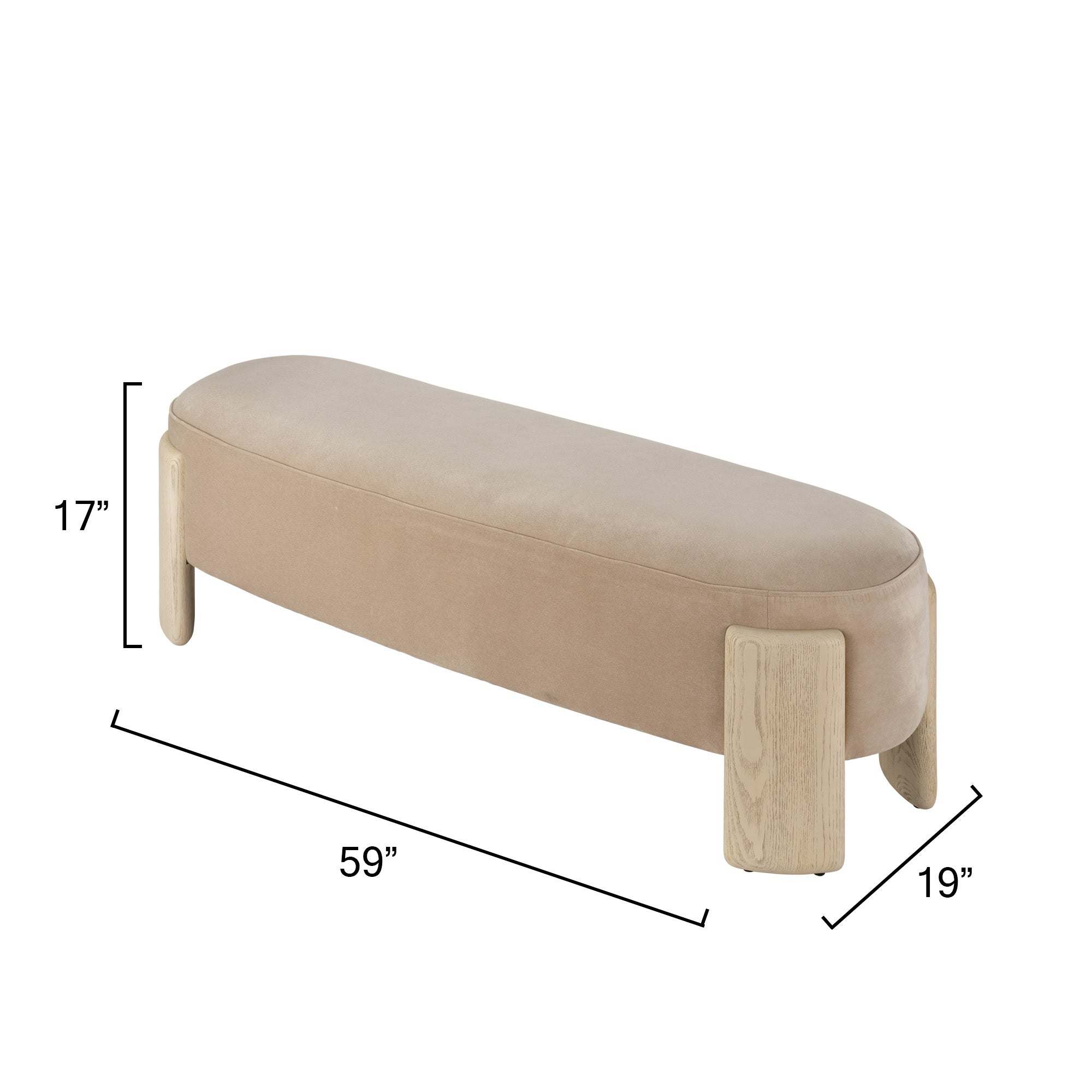 Jamie Young Eclair Earl Grey Velvet and Pale Oak Bench