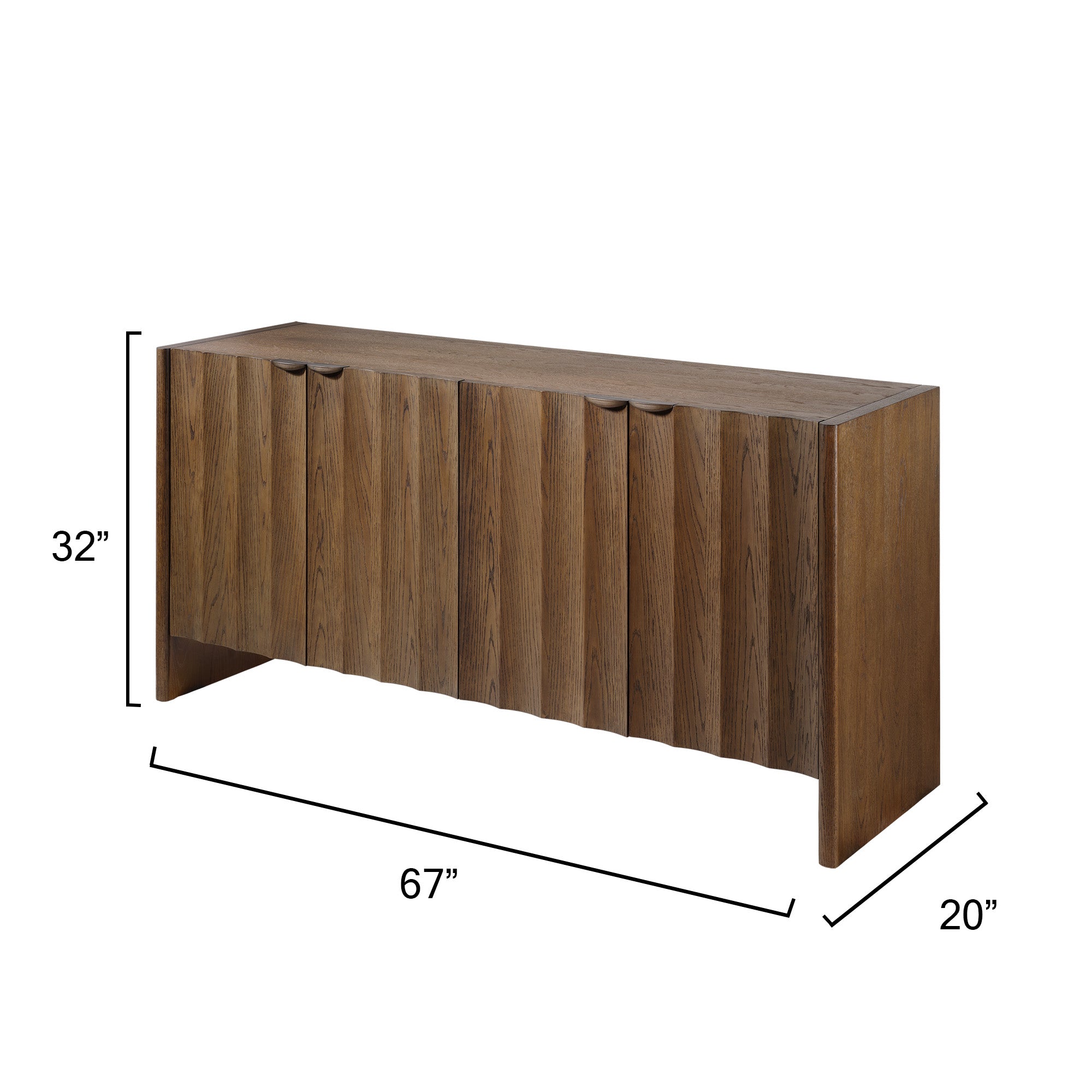 Jamie Young Finley Brown Sugar Oak Fluted Four Door Credenza
