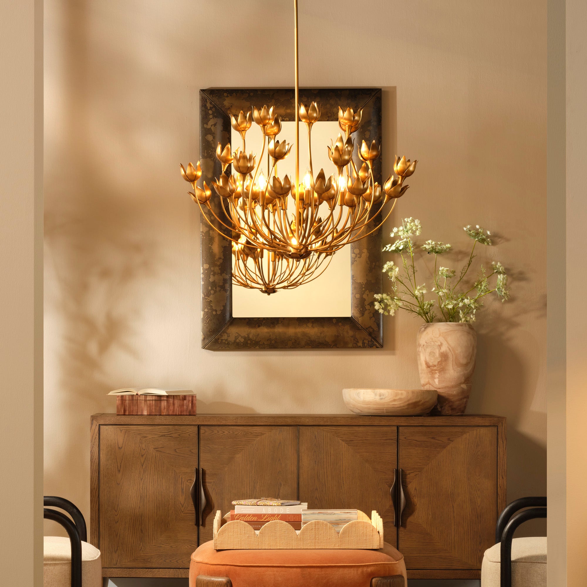 Jamie Young Dogwood Antique Brass 6-Light Chandelier