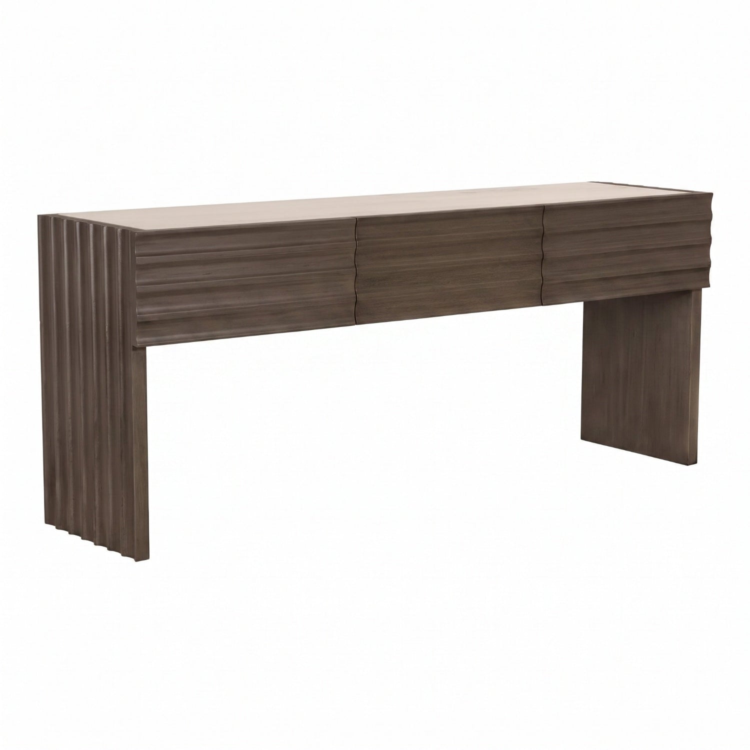 Noir Wolf Greige Walnut Console with White Marble Top