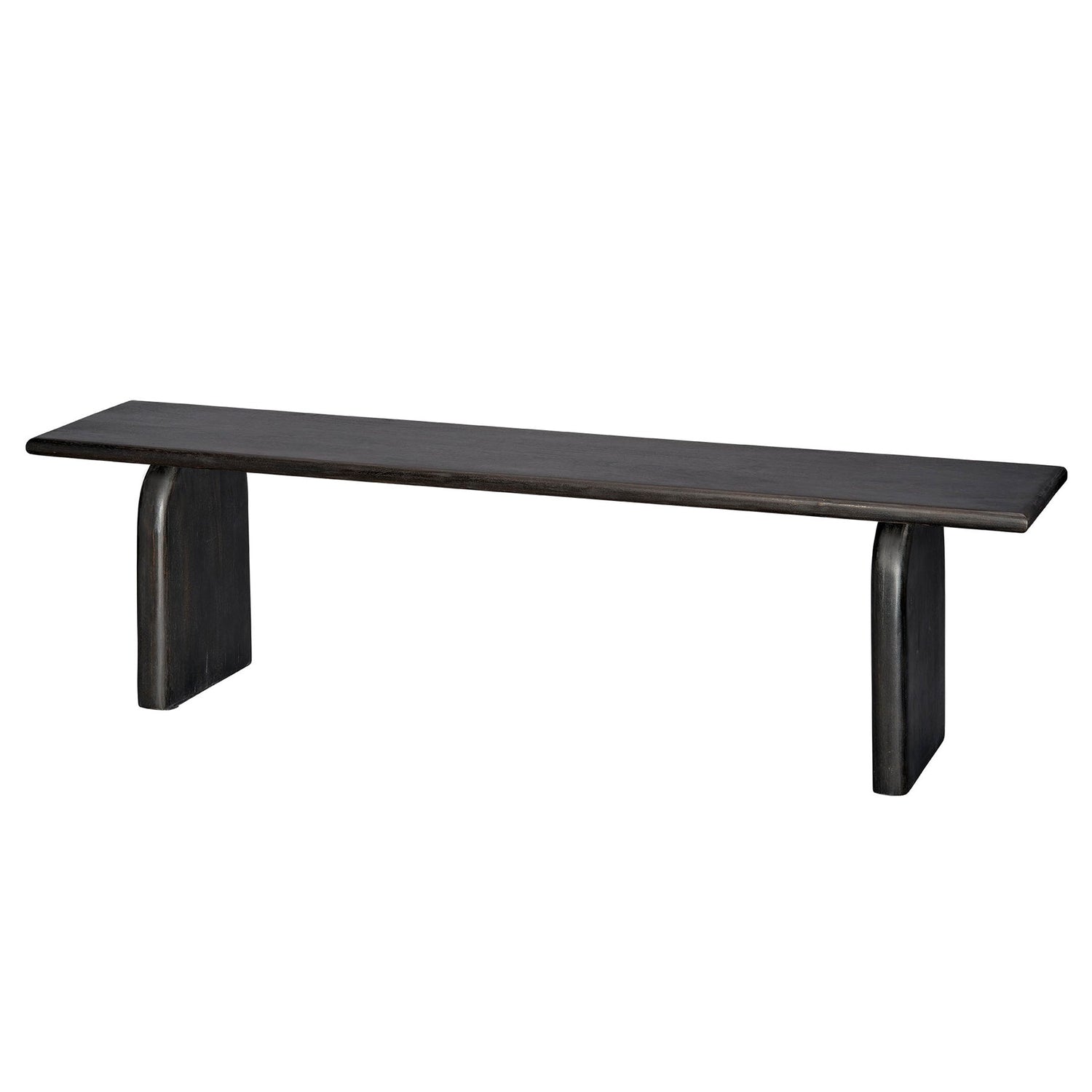 Jamie Young Arc Mango Black Wood Bench in Black Mango Wood, full front view