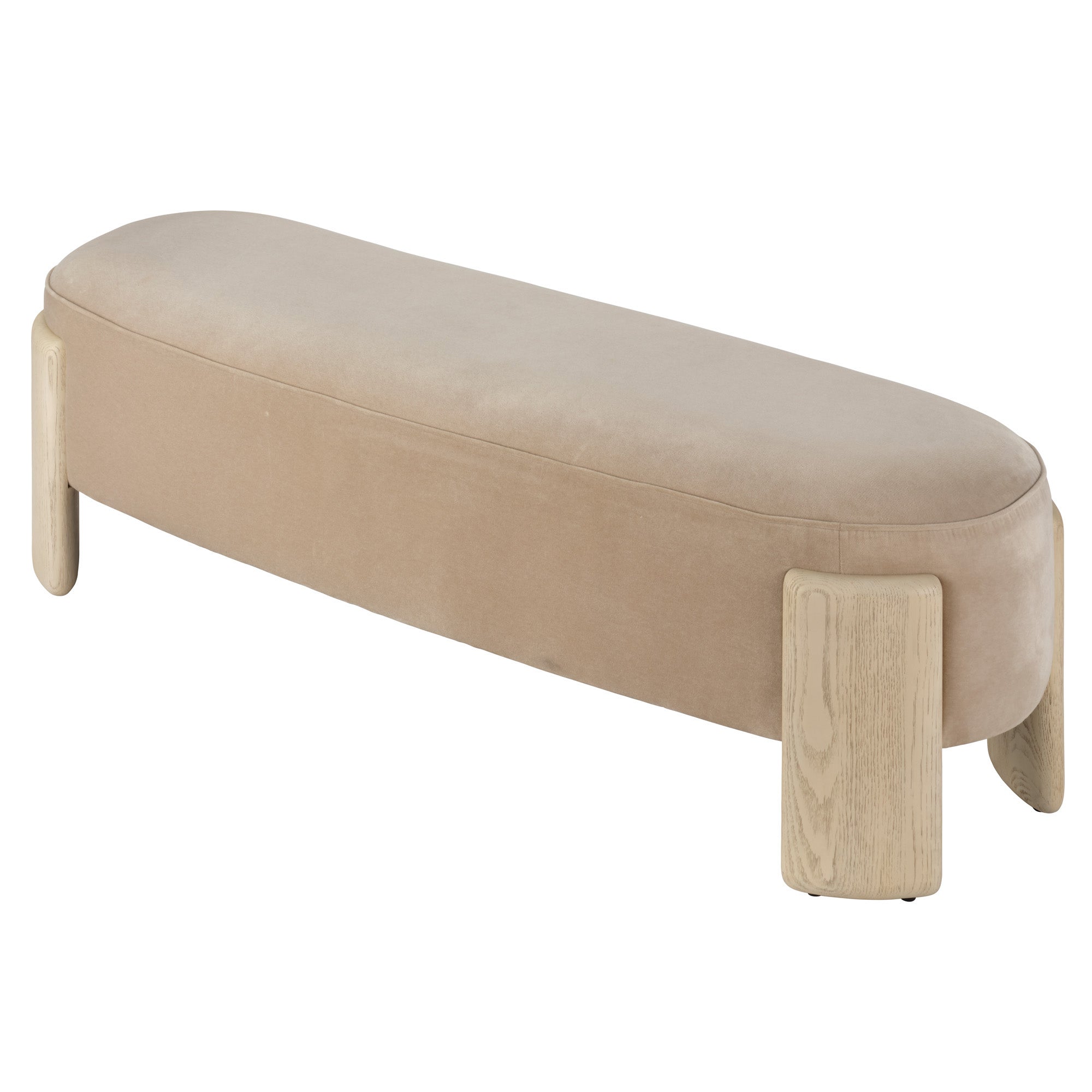 Jamie Young Eclair Earl Grey Velvet and Pale Oak Bench