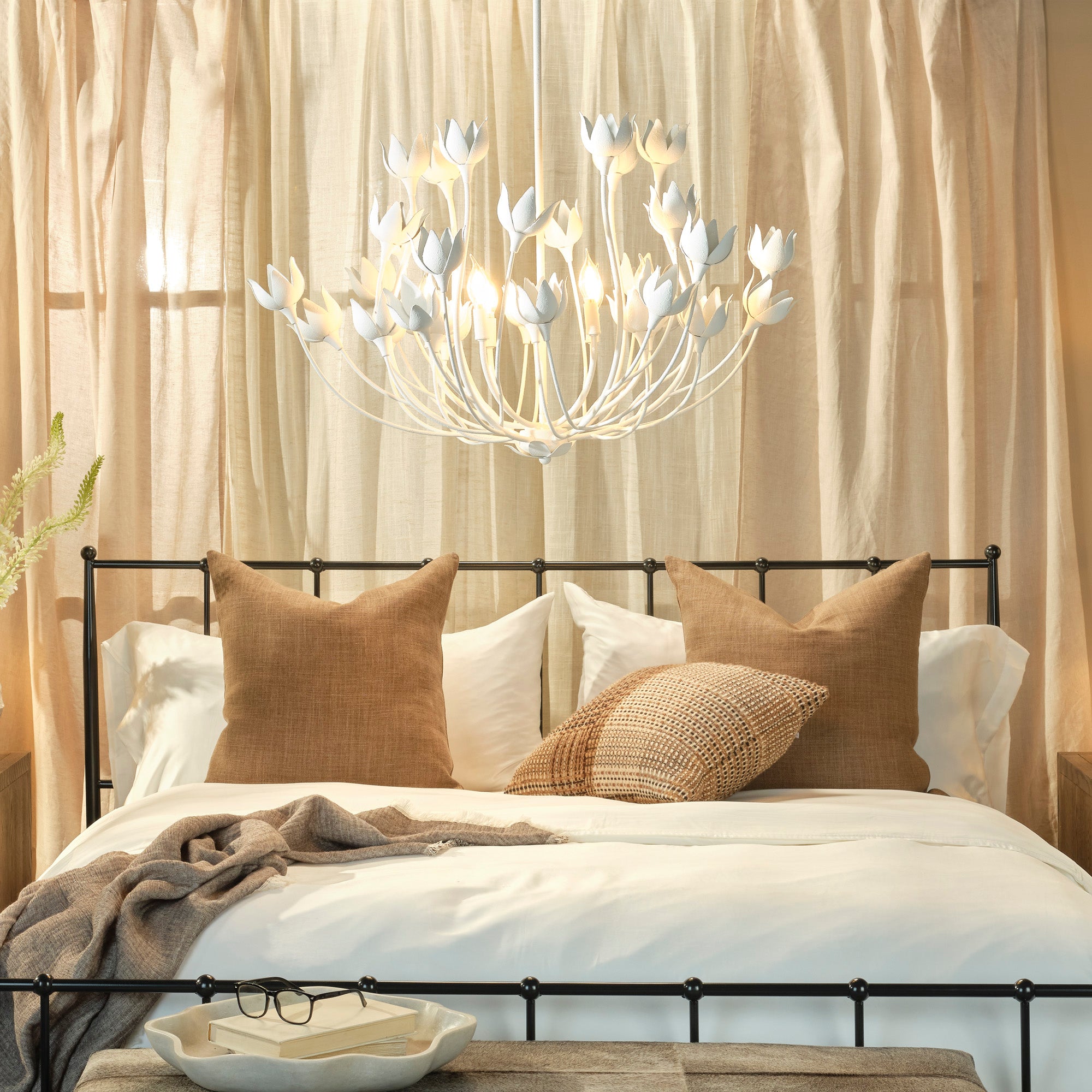 Jamie Young Dogwood Textured White Plaster 6-Light Chandelier