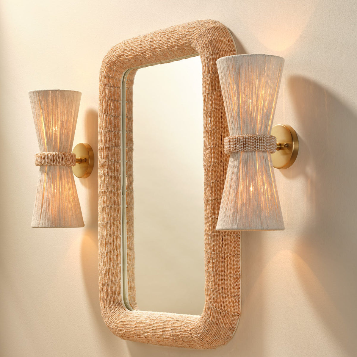 Jamie Young Confetti Cream Extra Large Wall Mirror glass-bead frame in Natural, Bleached finish