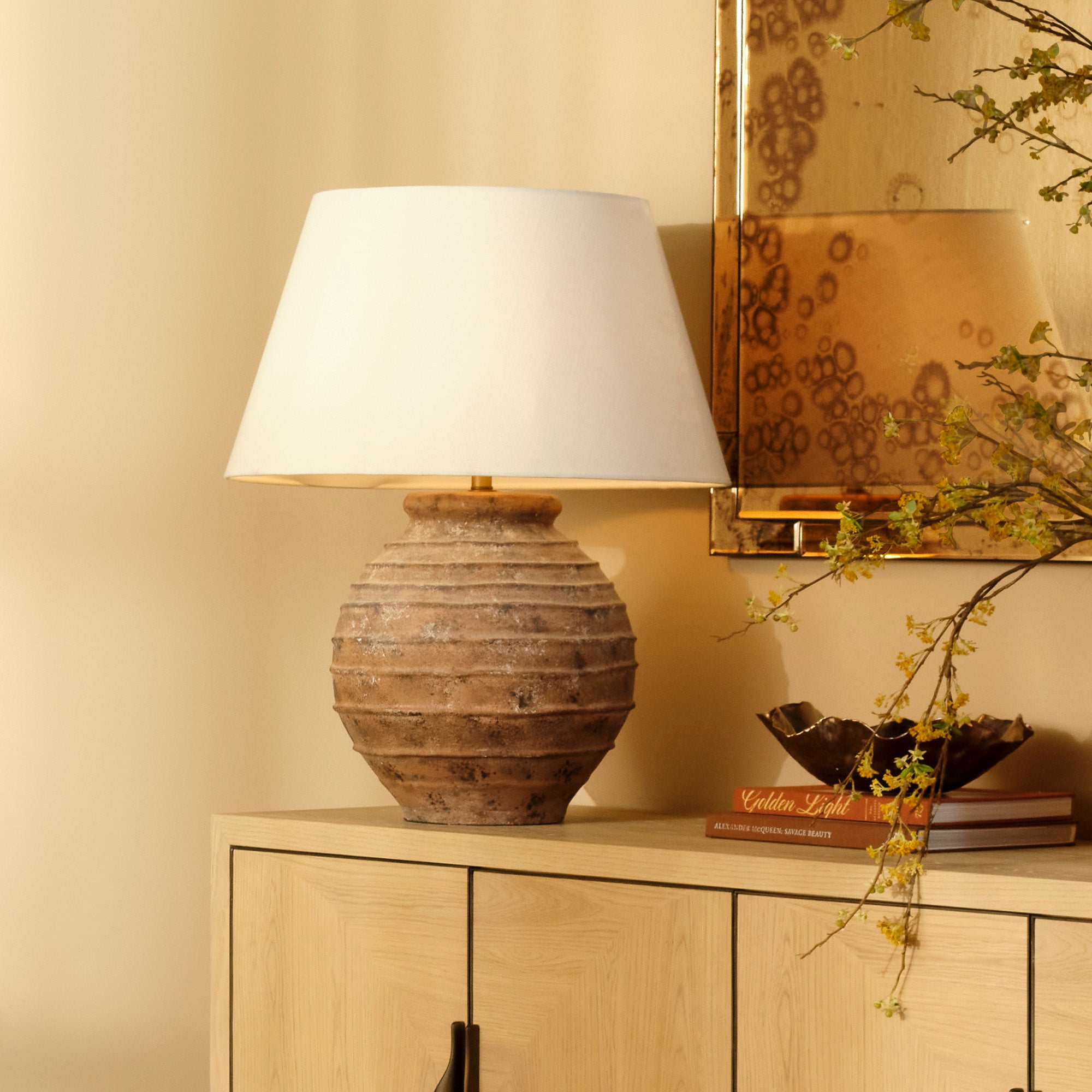Jamie Young Cinder Terracotta Rusted Brown Table Lamp with Linen Shade
