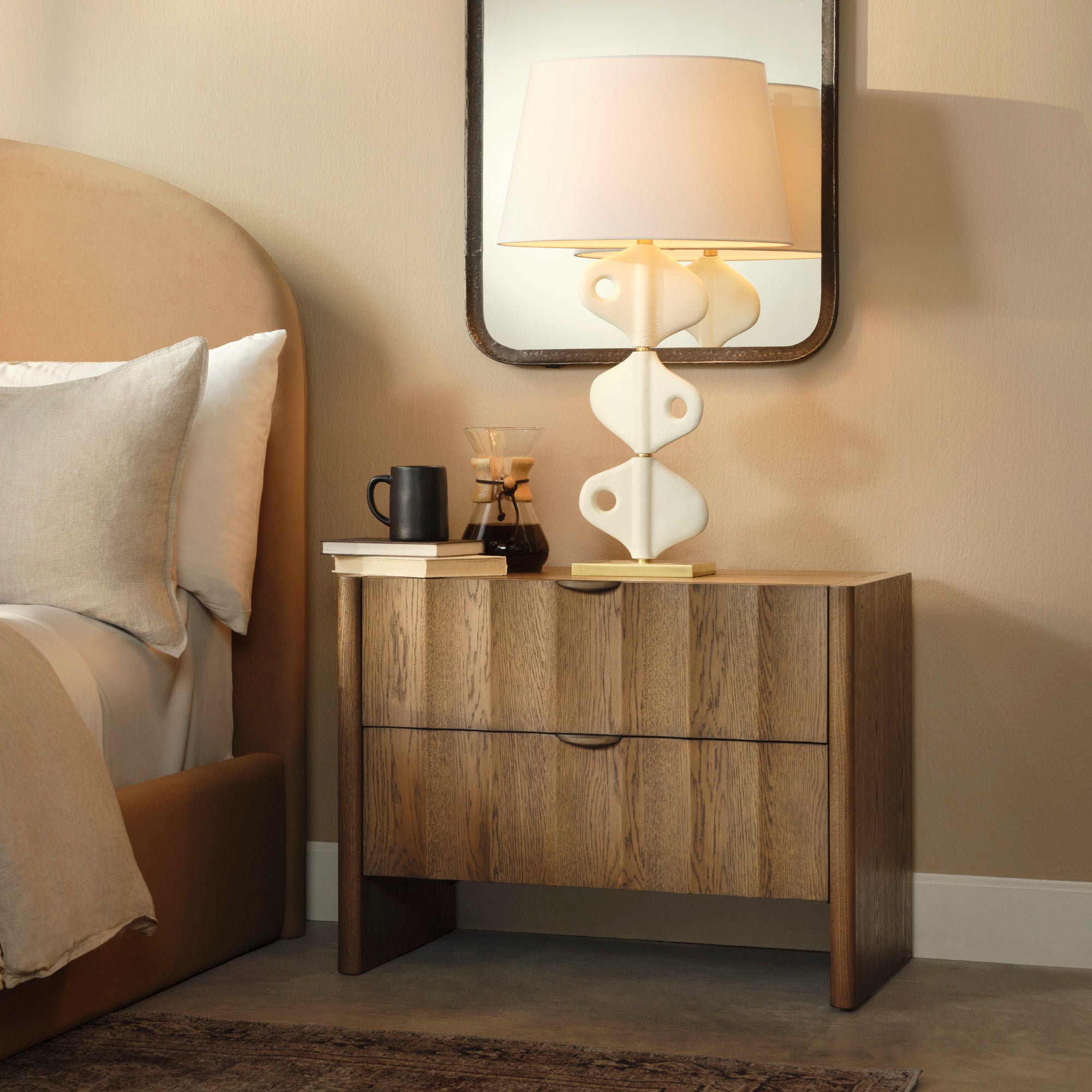 Jamie Young Finley Brown Sugar Oak Large Fluted Nightstand