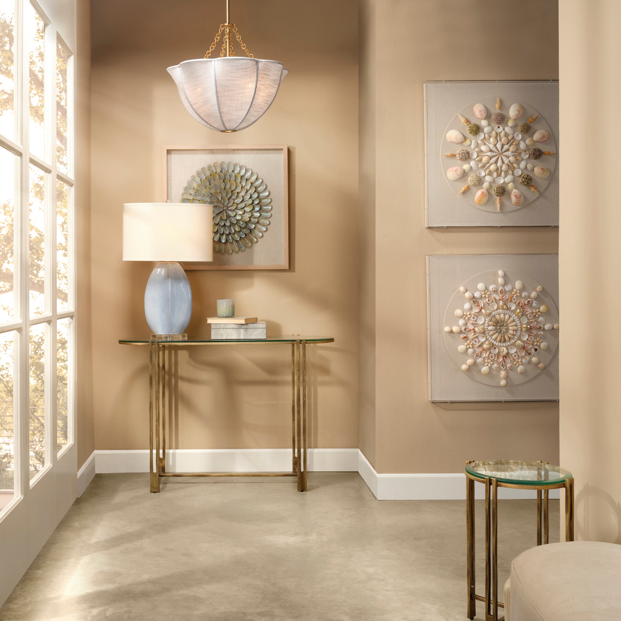 Jamie Young Aire Pale Blue Linen 4-Light Small Chandelier