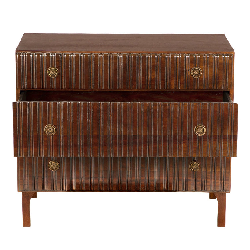Noir Daryl Hand Rubbed Brown Dresser, tactile ribbed texture