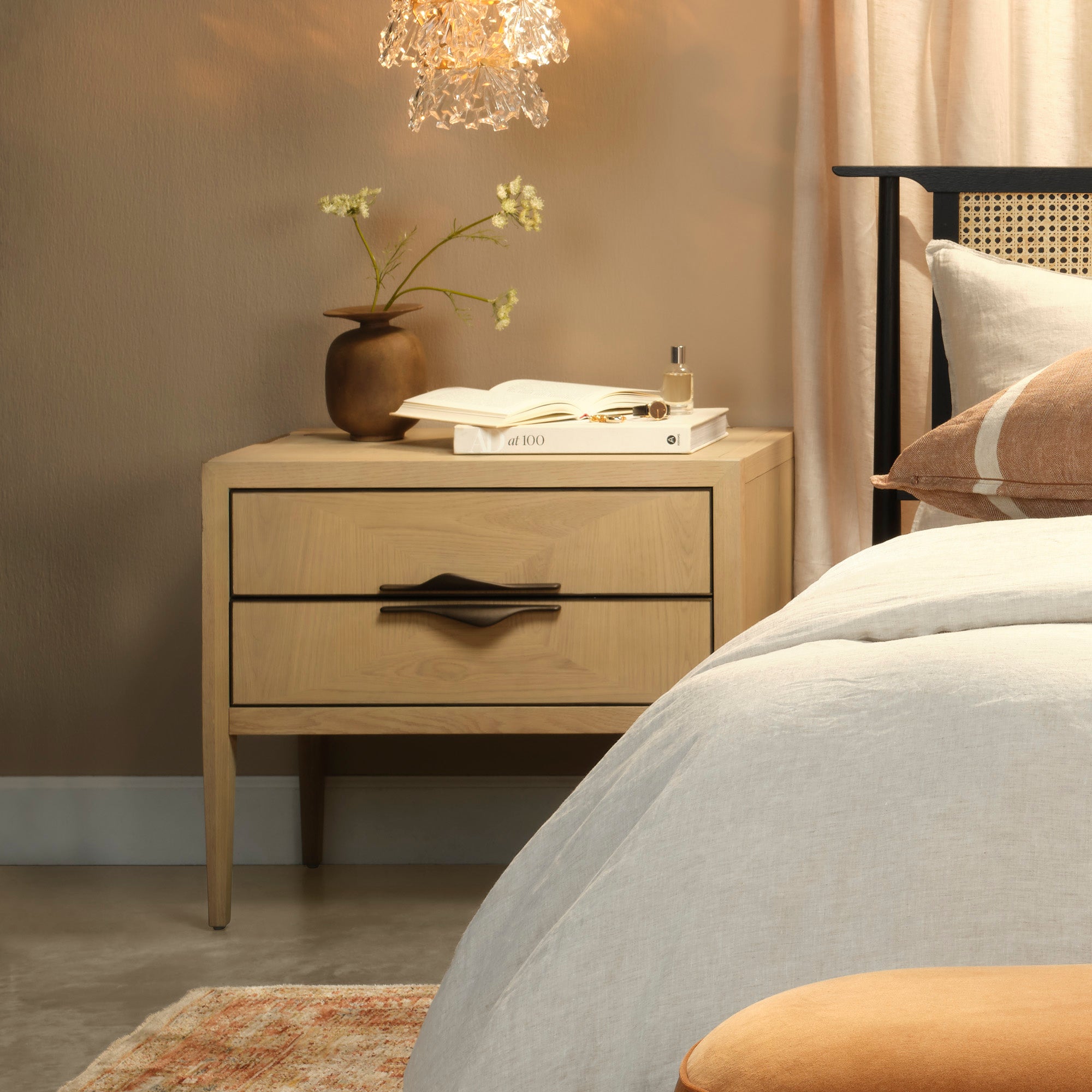 Jamie Young Landmark Pale Oak Two Drawer Nightstand