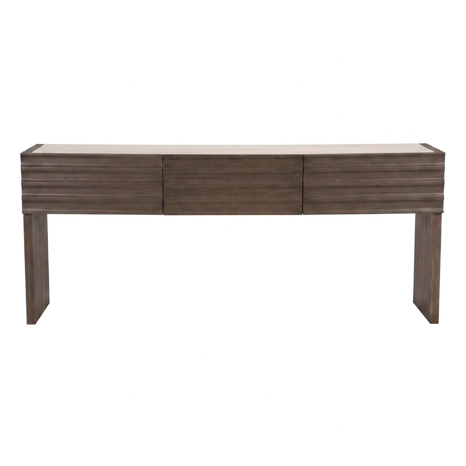Noir Wolf Greige Walnut Console with White Marble Top in Greige Walnut and White Stone finish