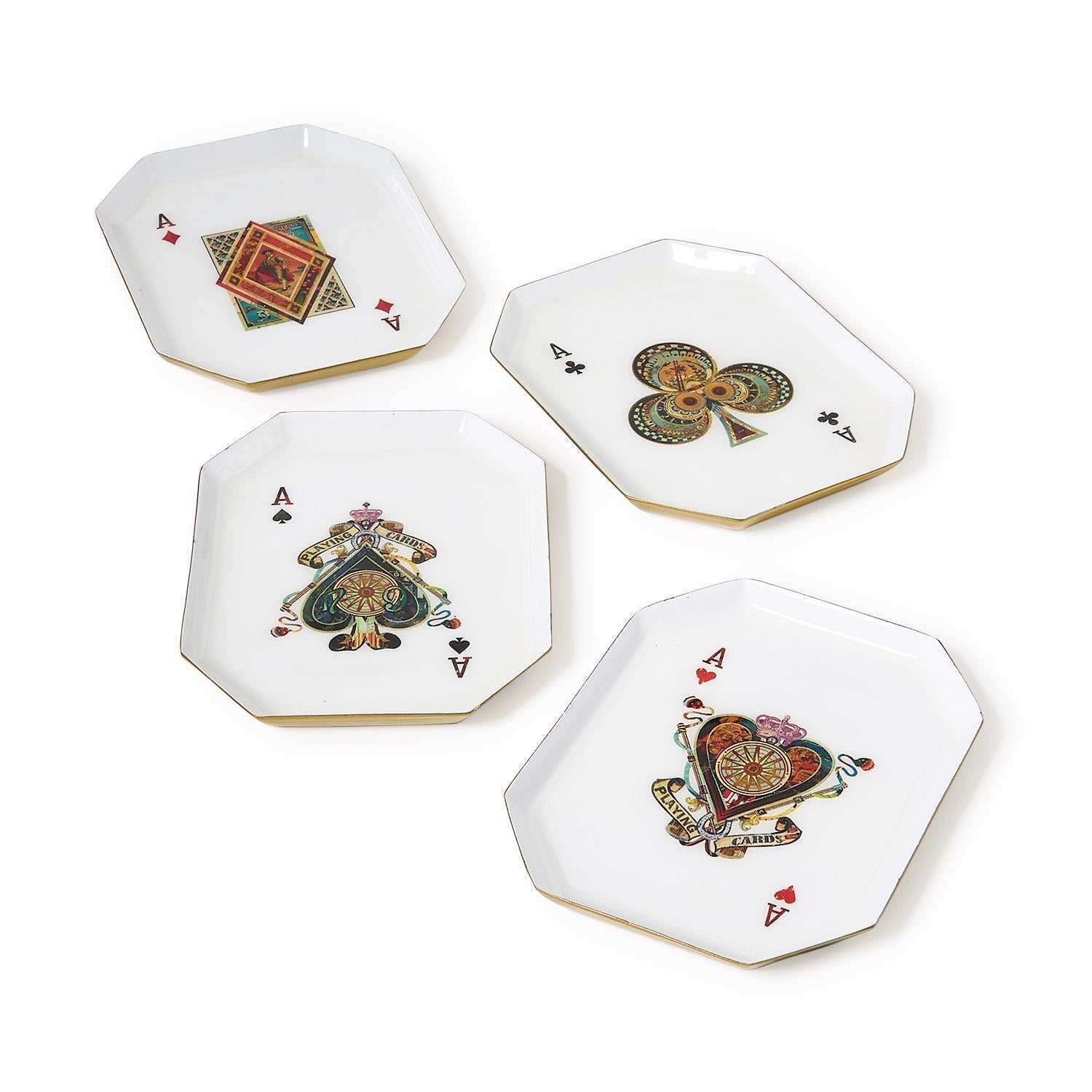 Ace Octagon Shape Playing Card Tray Set of 4
