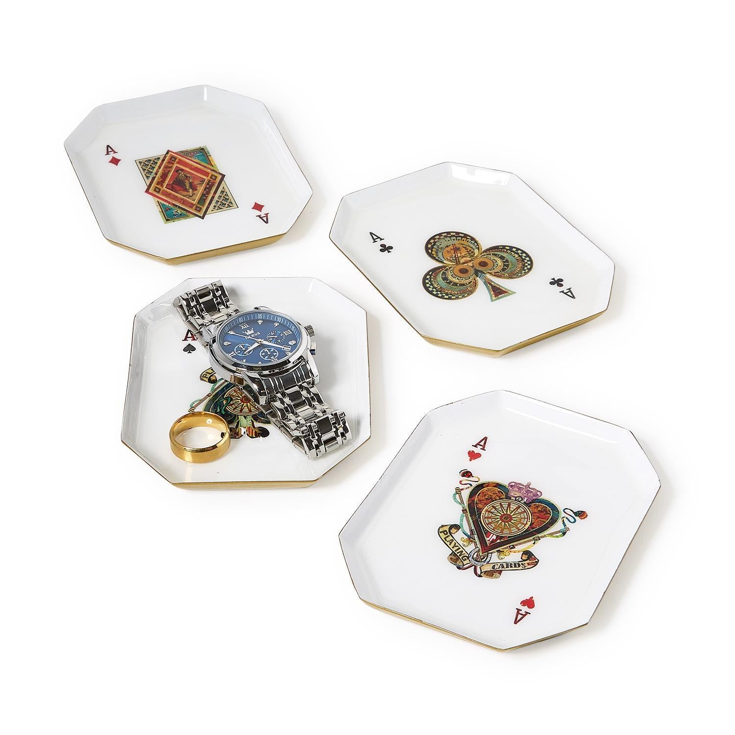 Ace Octagon Shape Playing Card Tray Set of 4