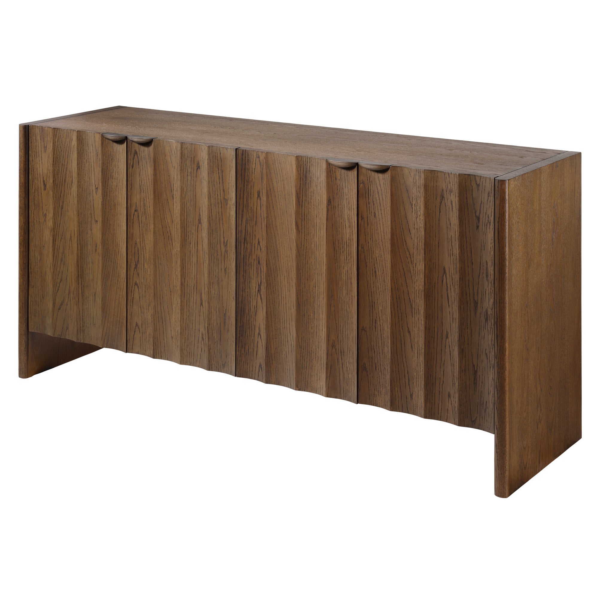 Jamie Young Finley Brown Sugar Oak Fluted Four Door Credenza