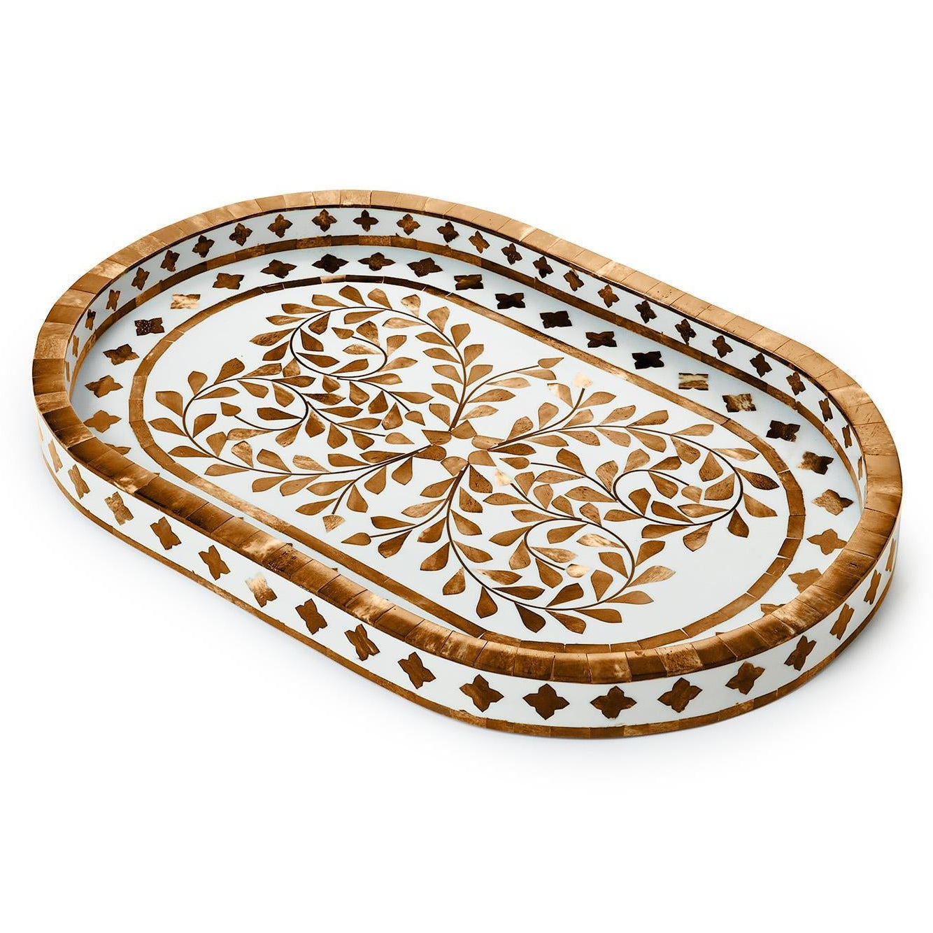 Natural Inlaid Decorative Oval Serving Tray