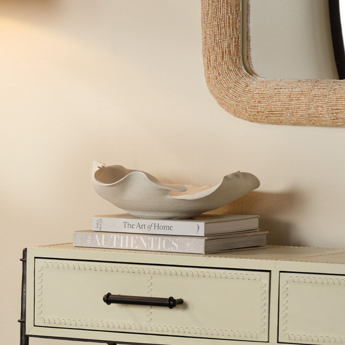 Jamie Young Whisper White Porcelain Bowl Porcelain surface and Speckled Matte White finish detail