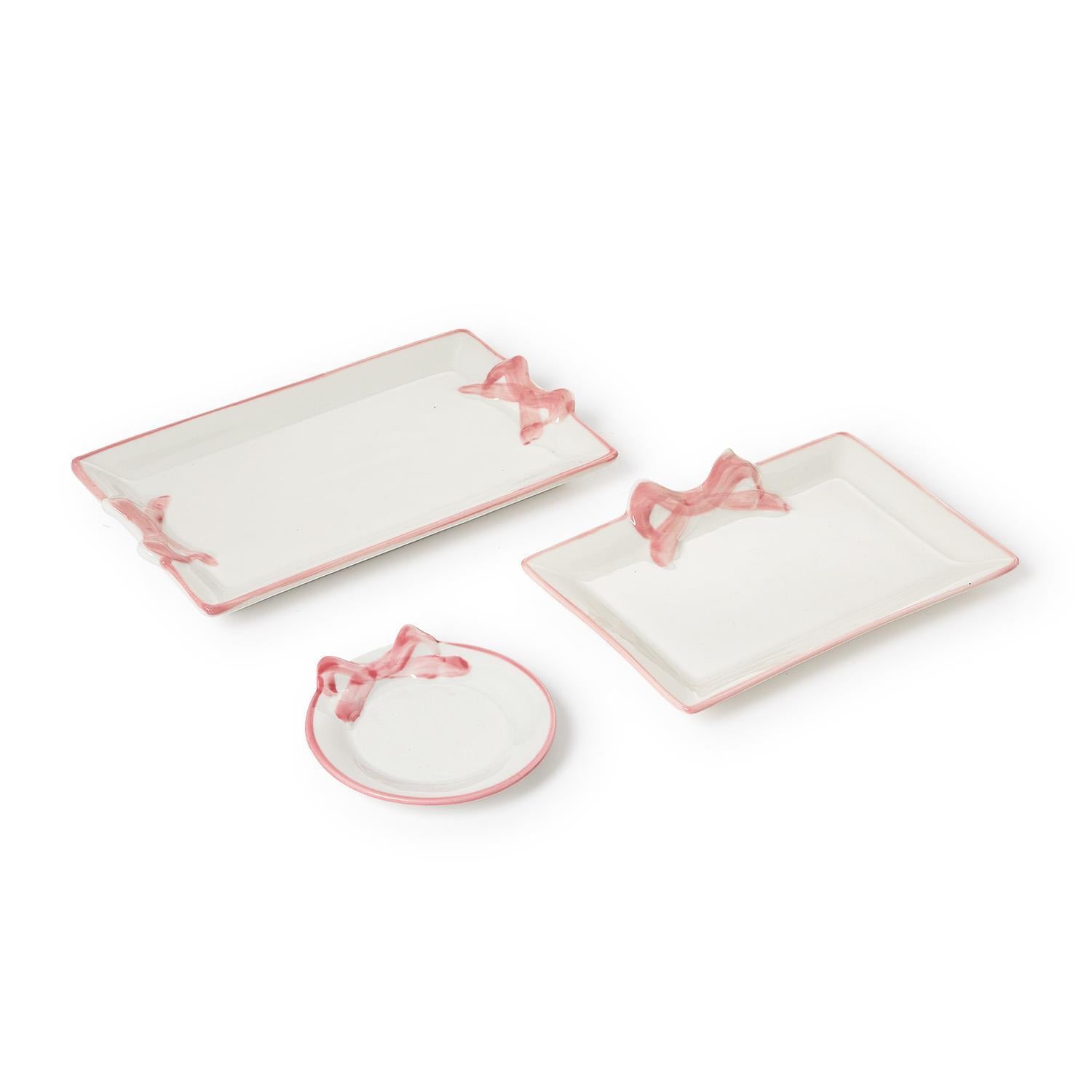 Pretty Bow Hand-Painted Tray Set of 3