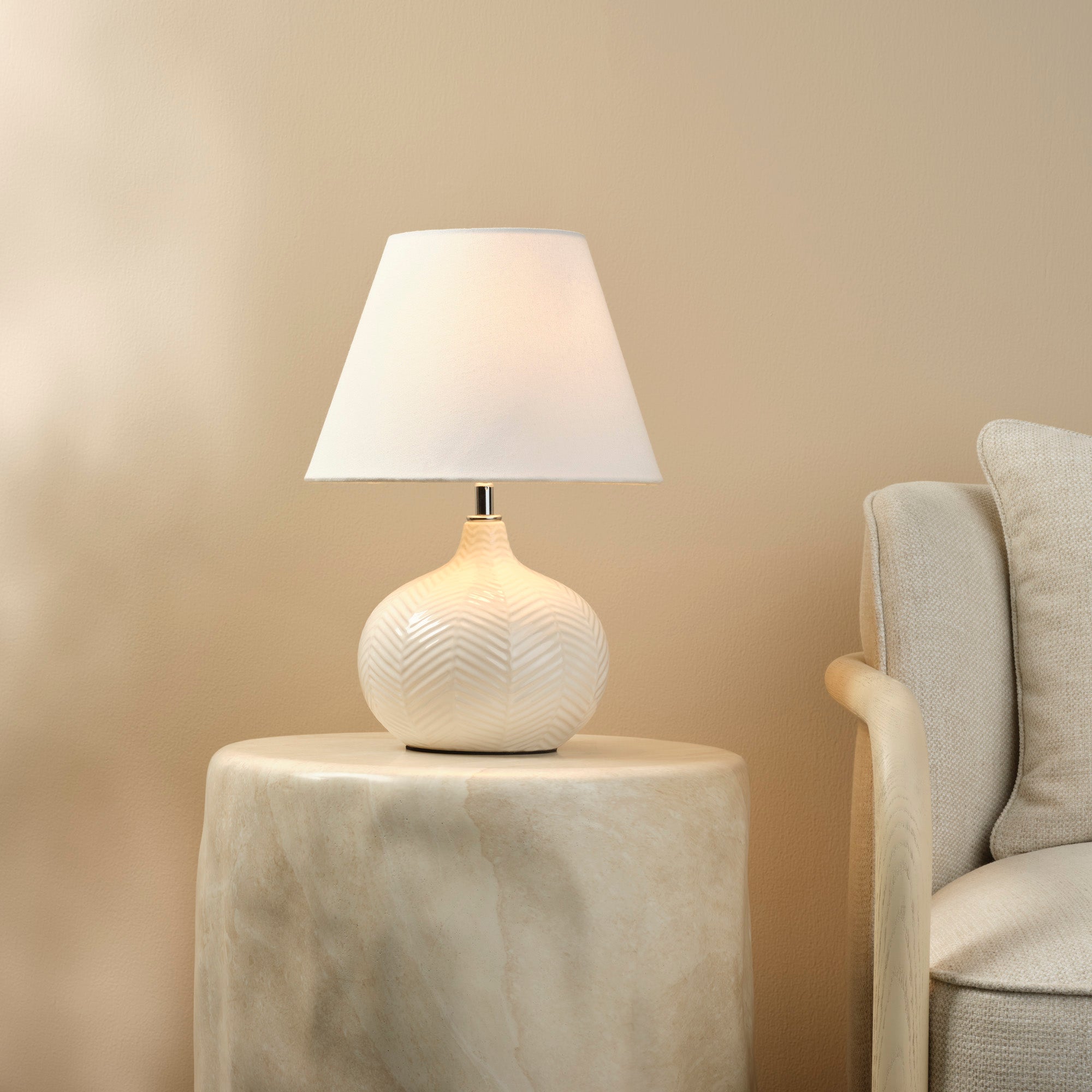 Lifestyle by Jamie Young Fern Ceramic Cream Table Lamp with Linen Shade