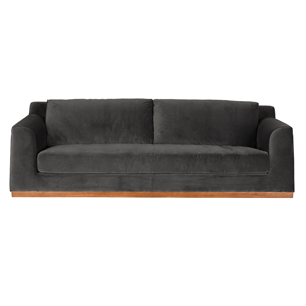 Noir Seville Grey Velvet Sofa, gently sloped track arms