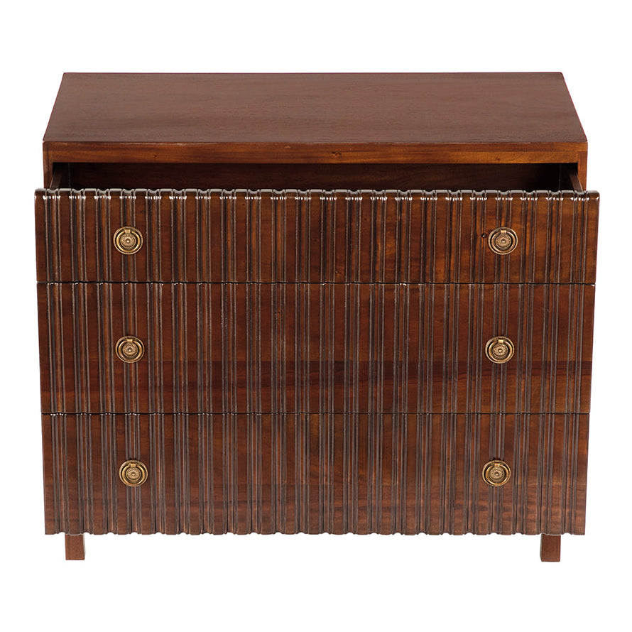 Noir Daryl Hand Rubbed Brown Dresser, circular brass pulls