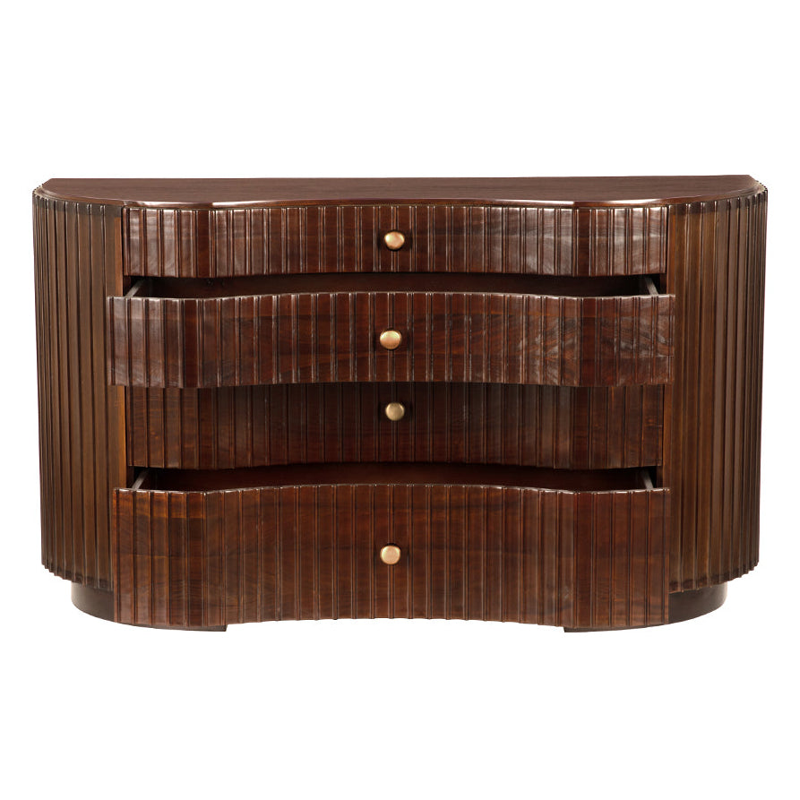 Noir Irene Hand Rubbed Brown Dresser, brass pulls