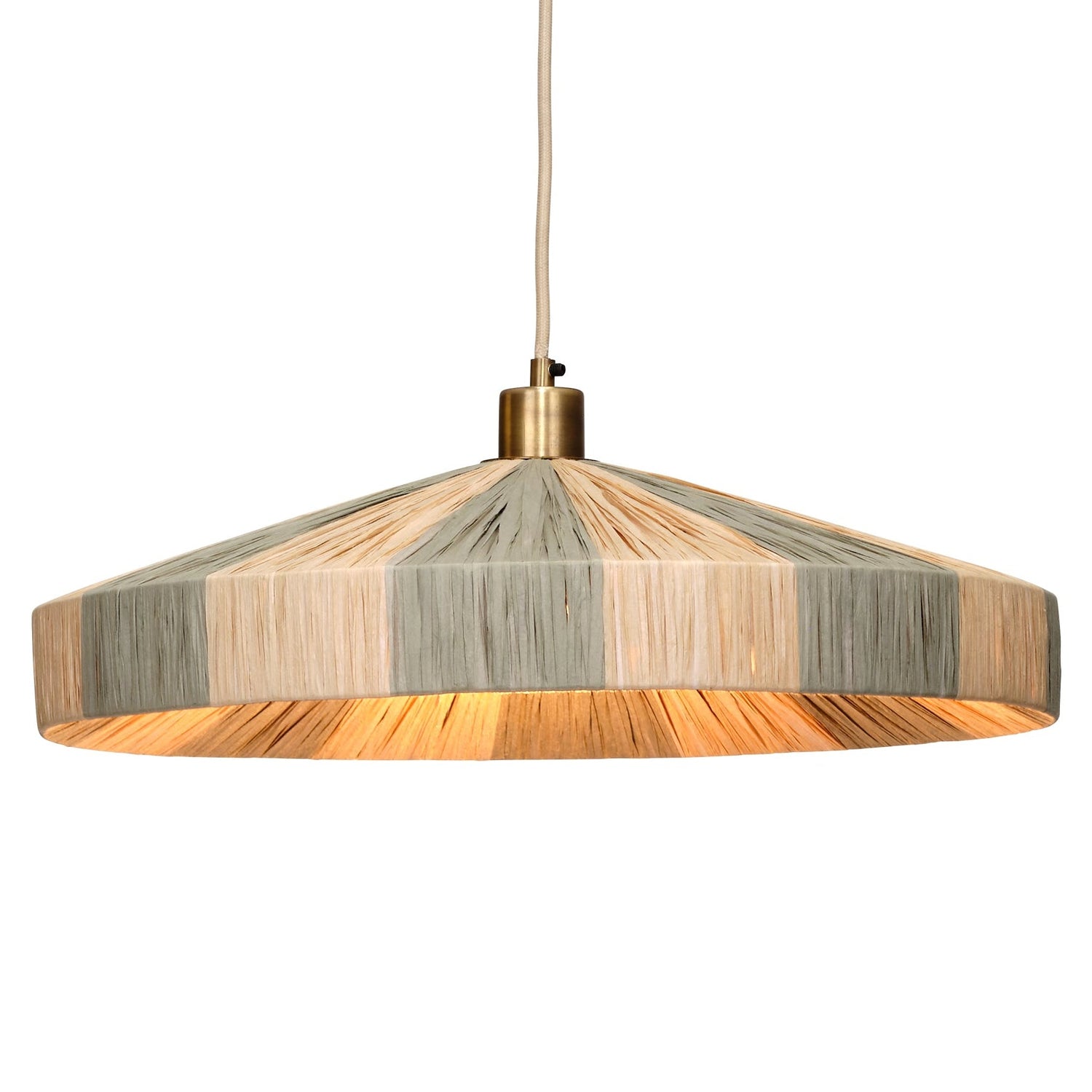 Jamie Young Parasol Green 1-Light Small Pendant in Green Raffia, full front view