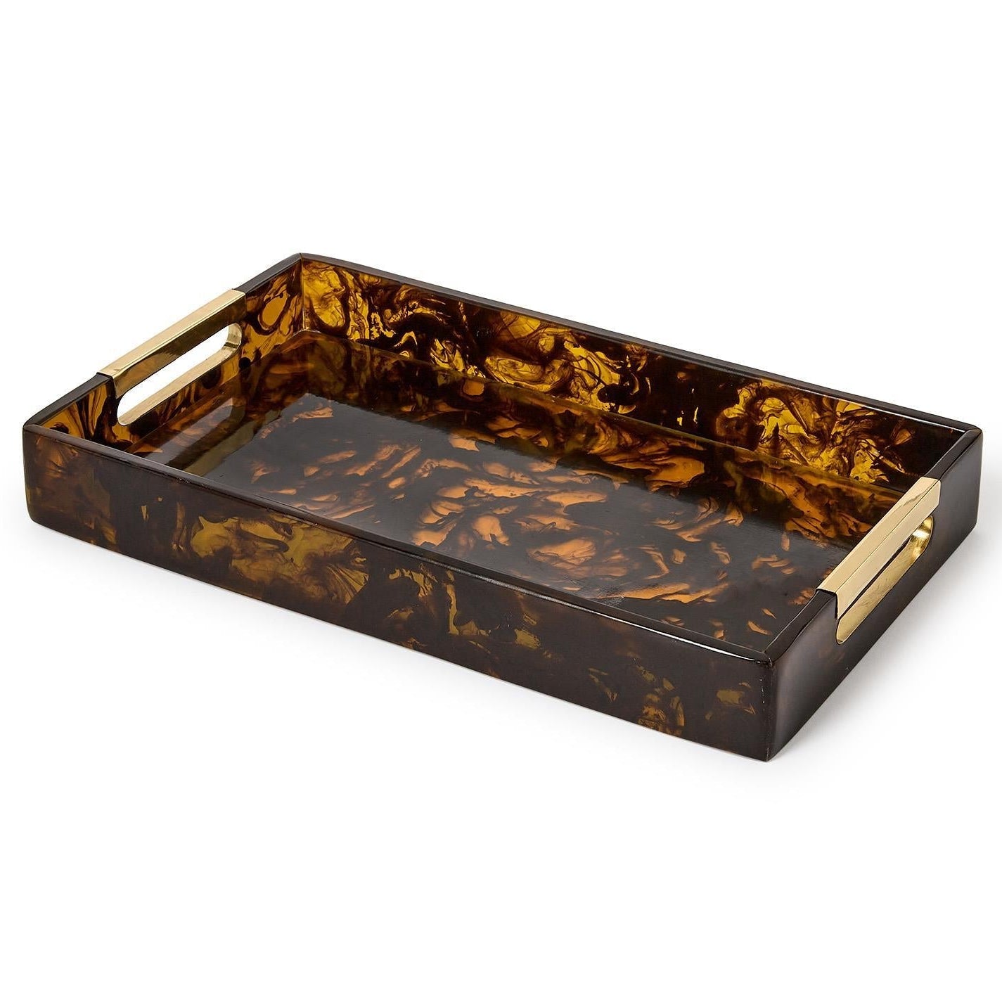 Tortoise Swirl Rectangle Serving Tray with Gold Accent Handles