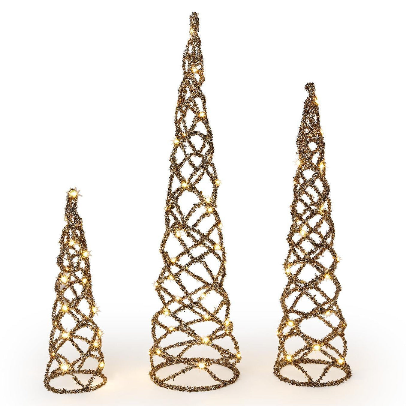 Gold Light-Up Christmas Tree Set of 3