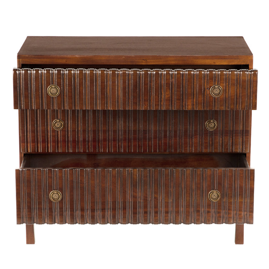 Noir Daryl Hand Rubbed Brown Dresser, compact three-drawer form