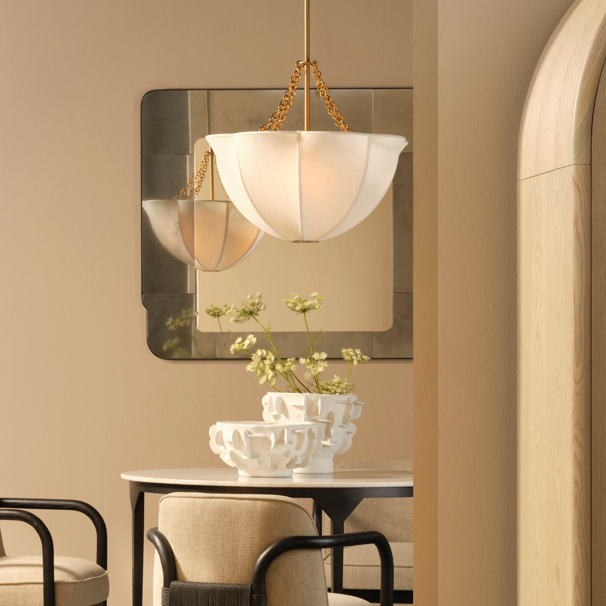 Jamie Young Aire Off-White Linen 4-Light Small Chandelier