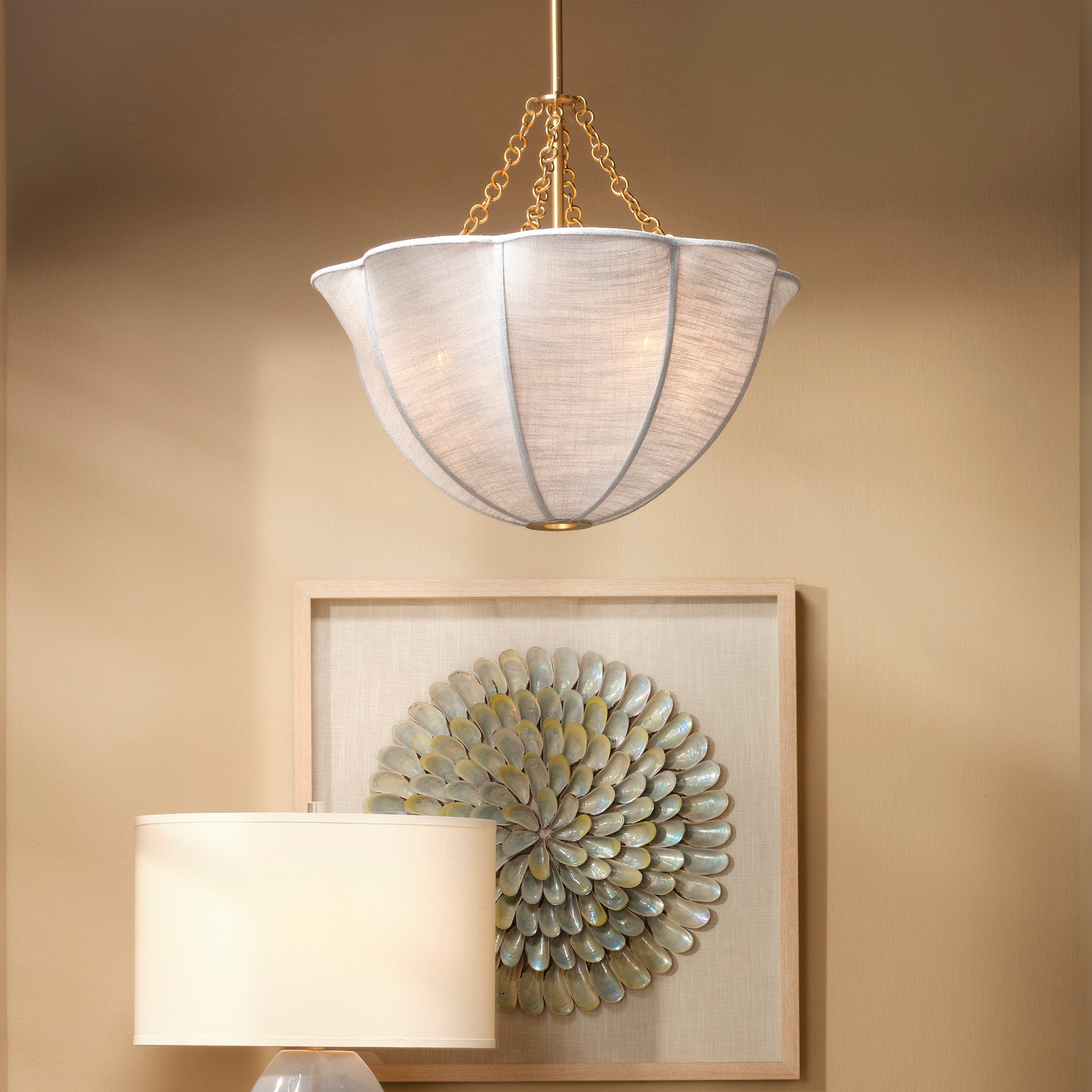 Jamie Young Aire Pale Blue Linen 4-Light Small Chandelier