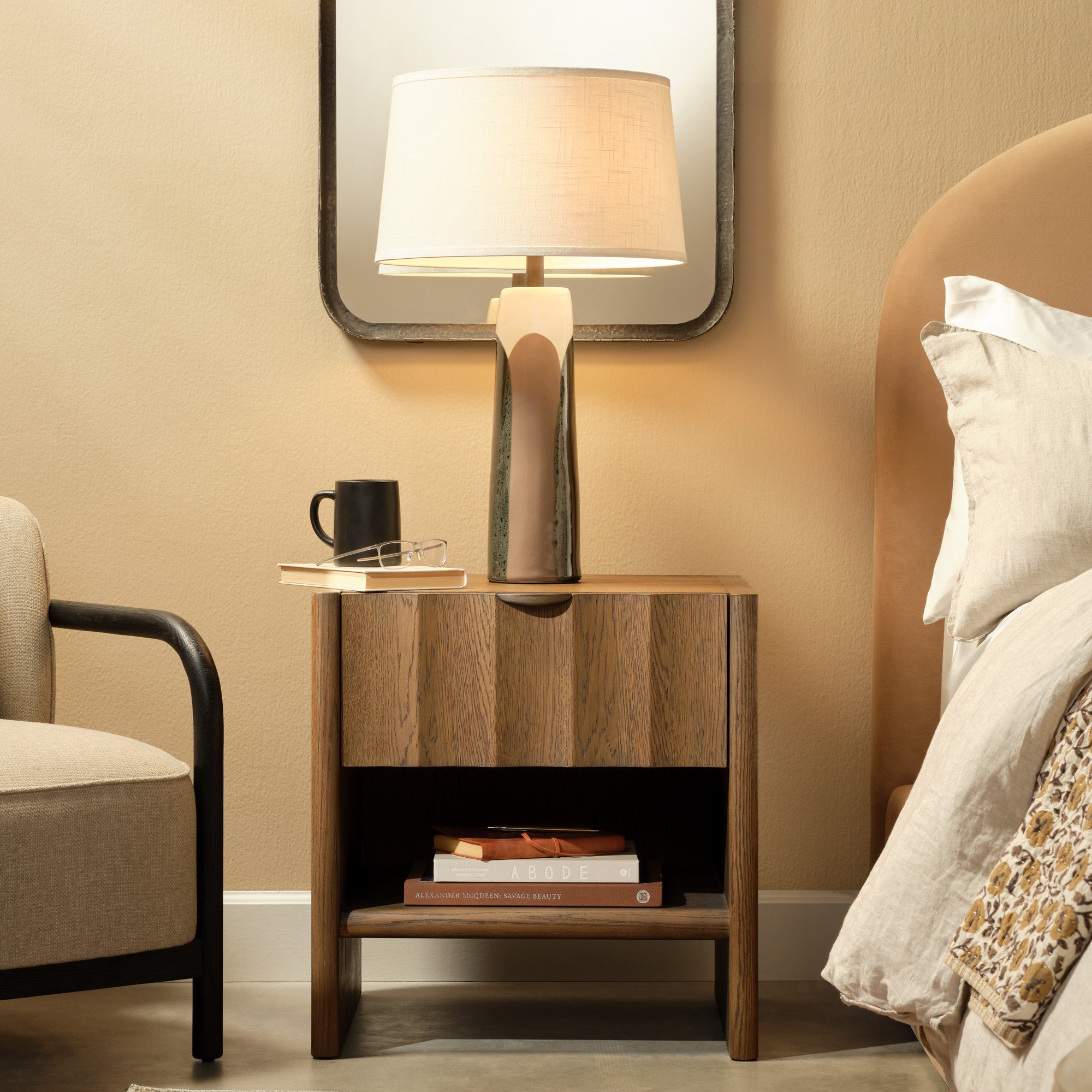 Jamie Young Finley Brown Sugar Oak Small Fluted Nightstand