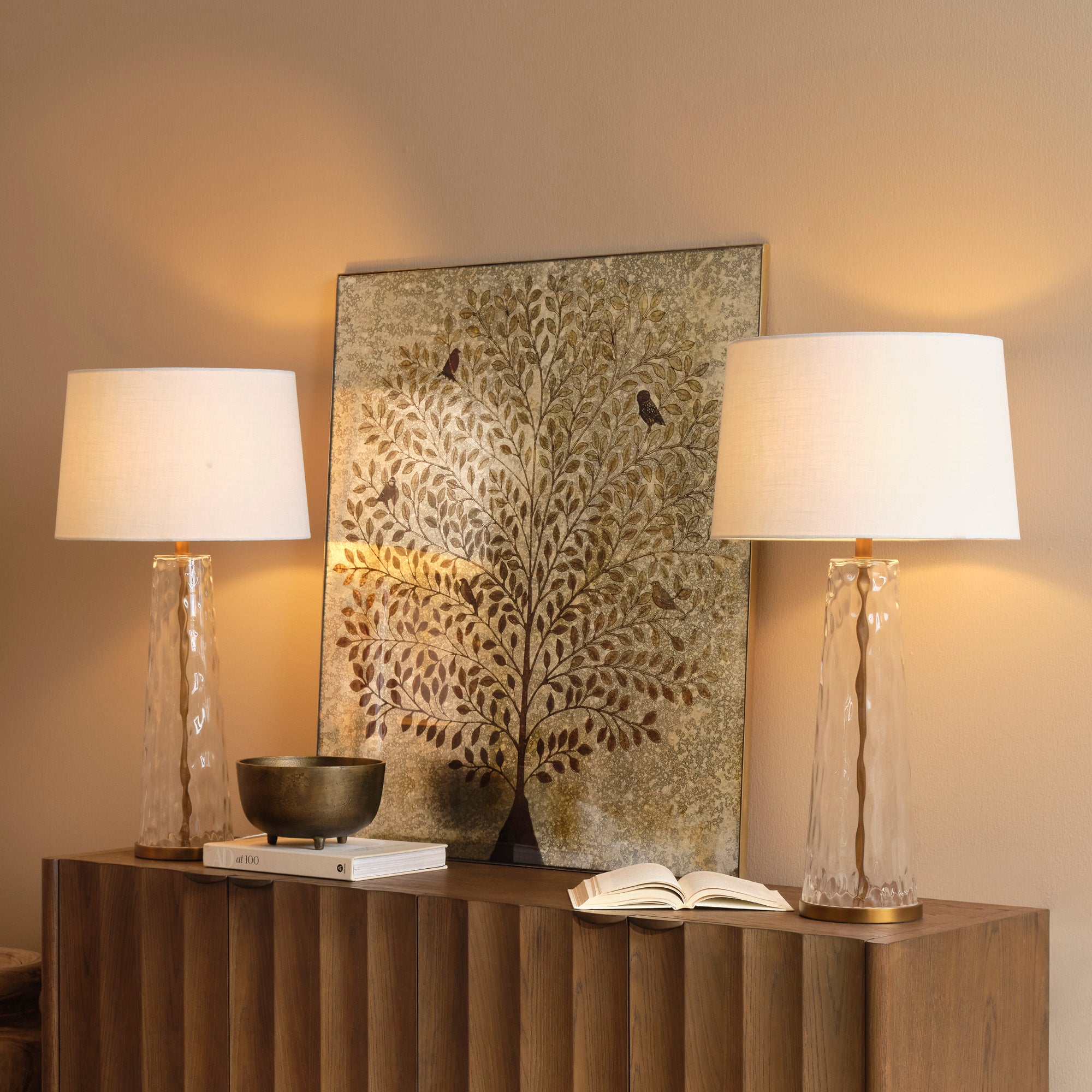 Jamie Young Milan Hammered Clear Glass Table Lamp with Linen Shade