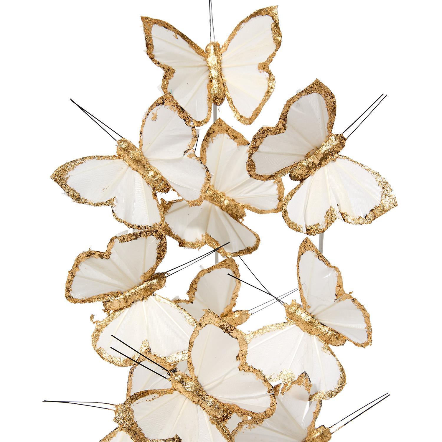 Gold/White Butterfly in Round Dome Set of 2