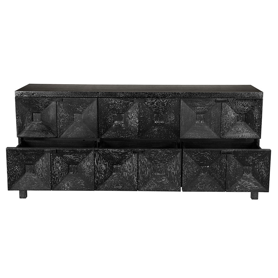 Noir Musashi Black Walnut 6 Drawer, monolithic brutalist silhouette