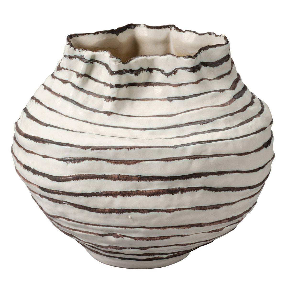 Jamie Young Curvature Brown Ceramic Vessel in Brown Ceramic, full front view