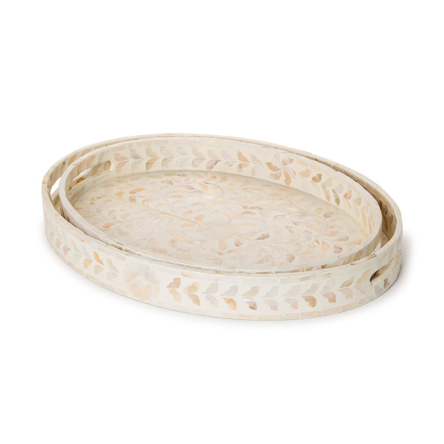 Opalescent, Mother of Pearl Oval Tray Set of 2