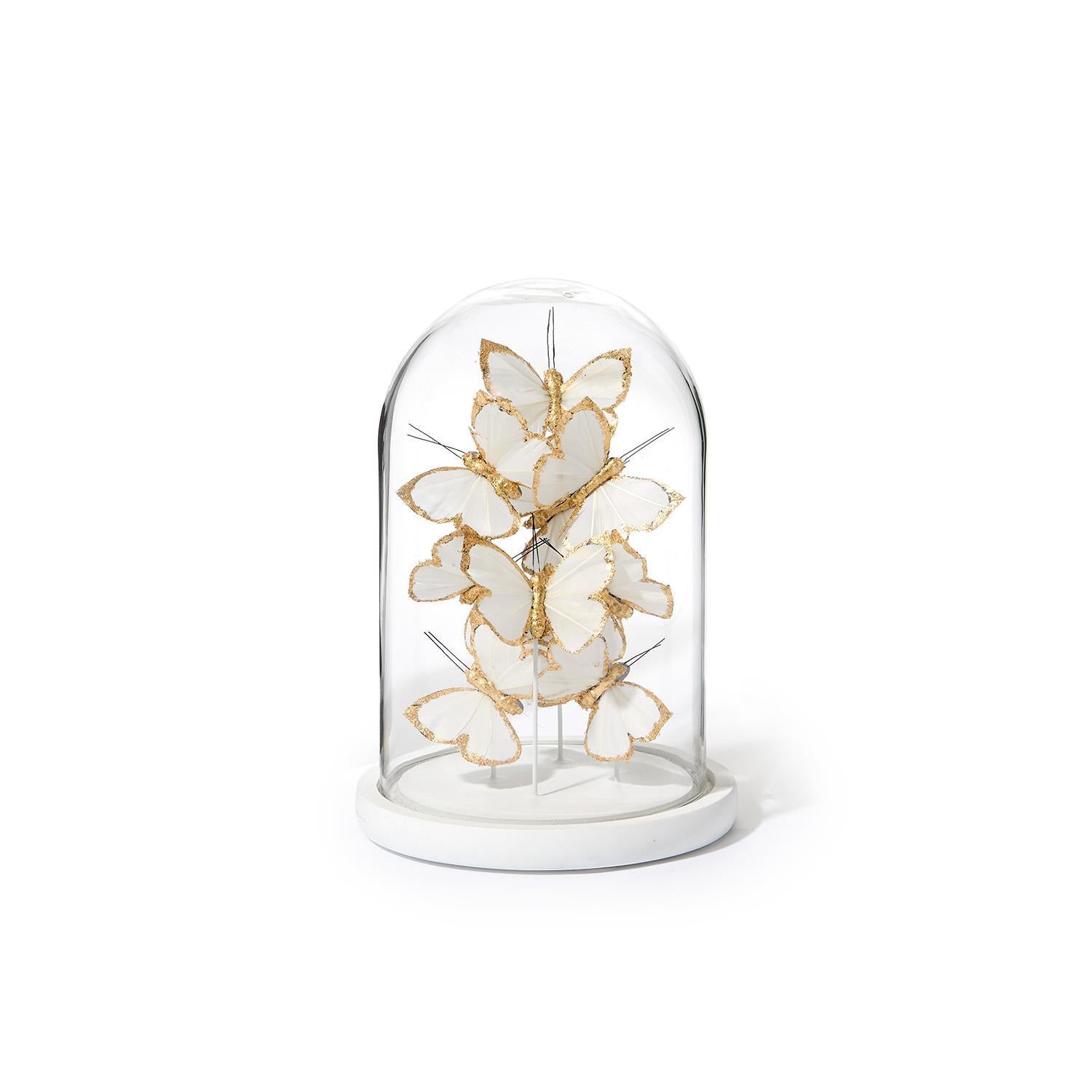 Gold/White Butterfly in Round Dome Set of 2