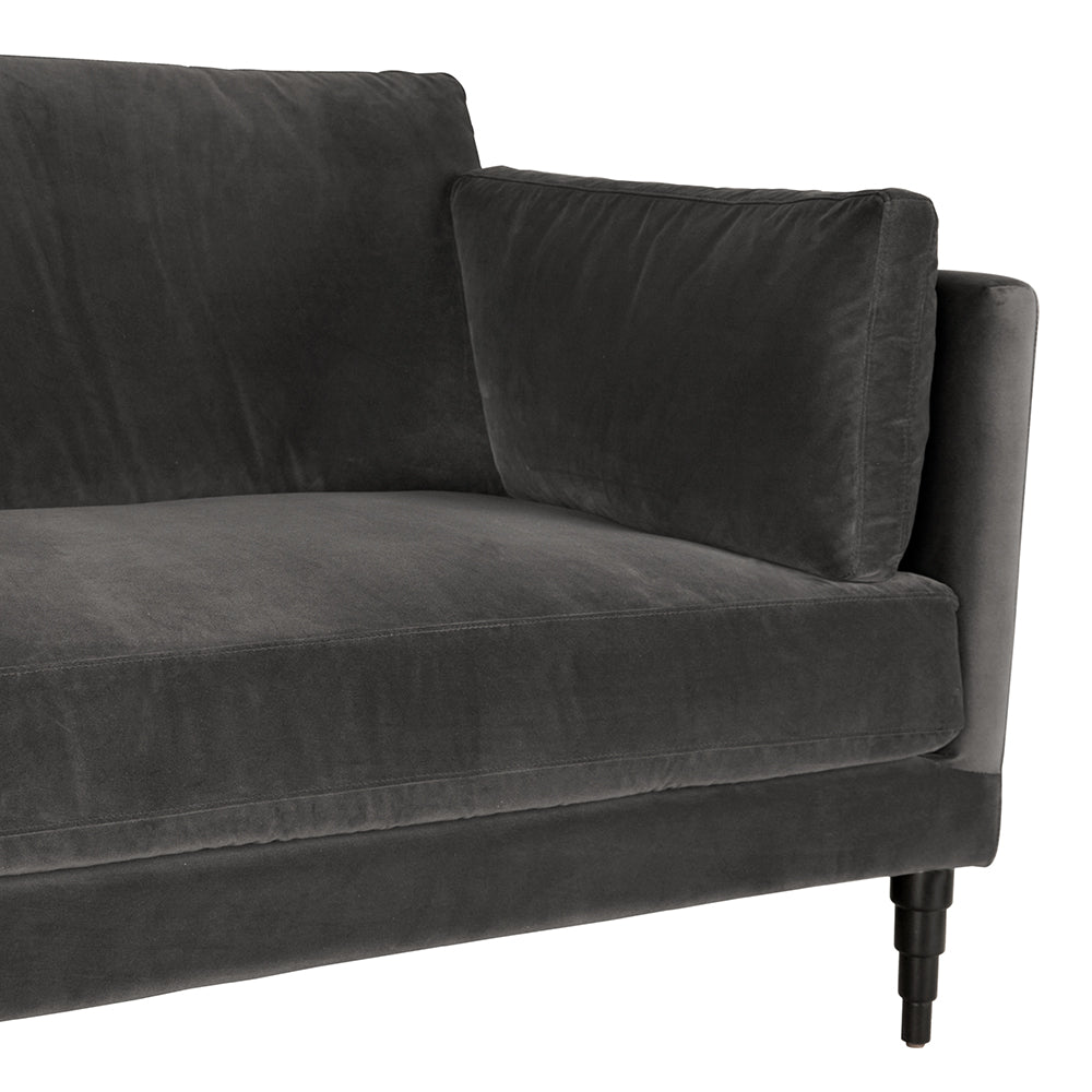 Noir Andalusia Sofa with Velvet, Grey Velvet and Black Legs finish