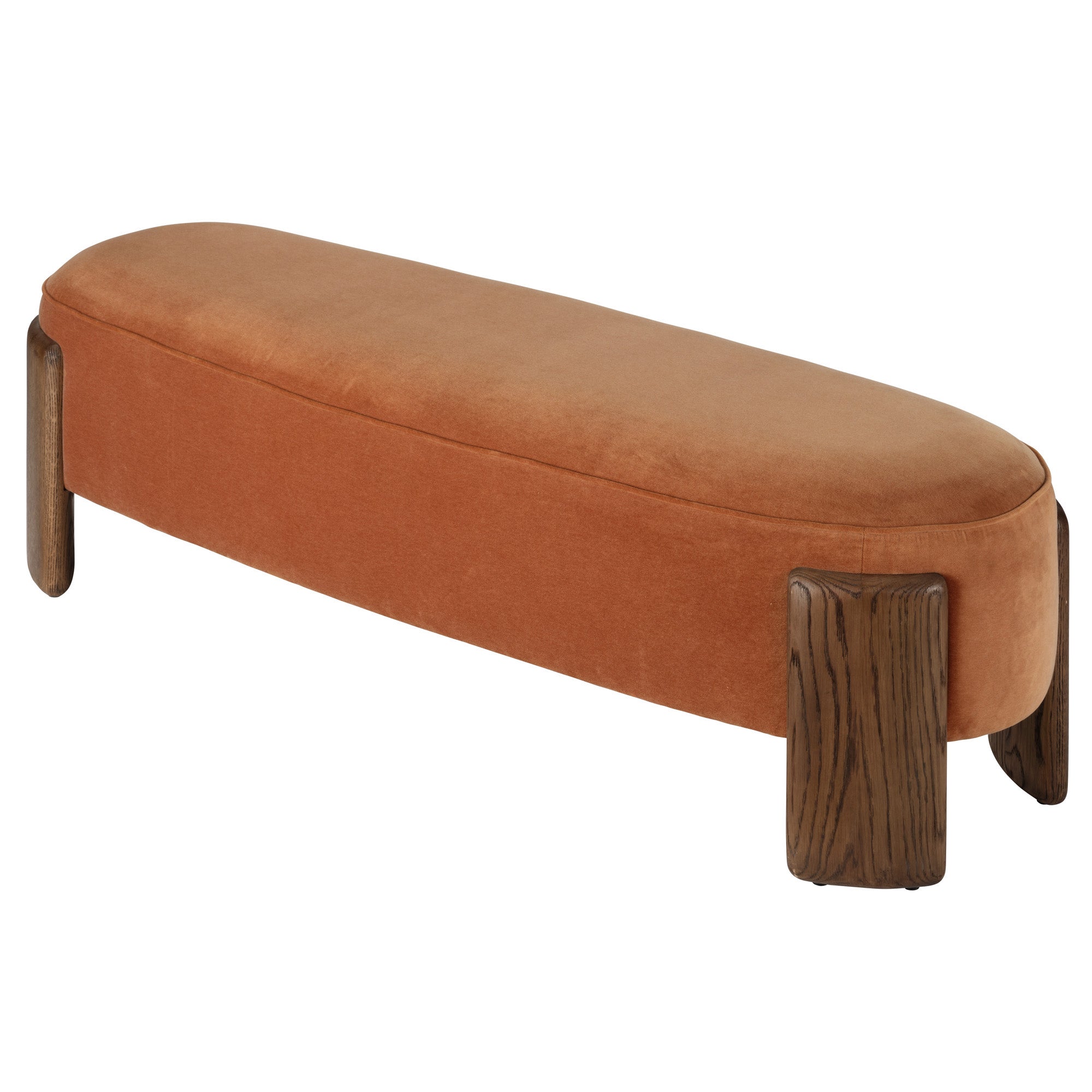 Jamie Young Eclair Terracotta Velvet and Brown Sugar Oak Bench
