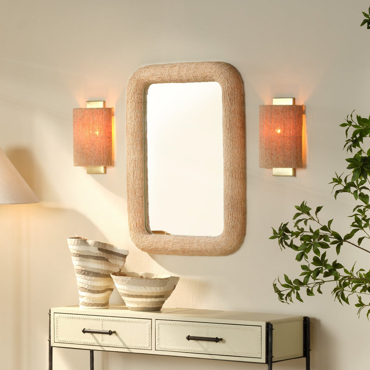 Jamie Young Confetti Cream Extra Large Wall Mirror in Cream Iridescent Glass, side profile view