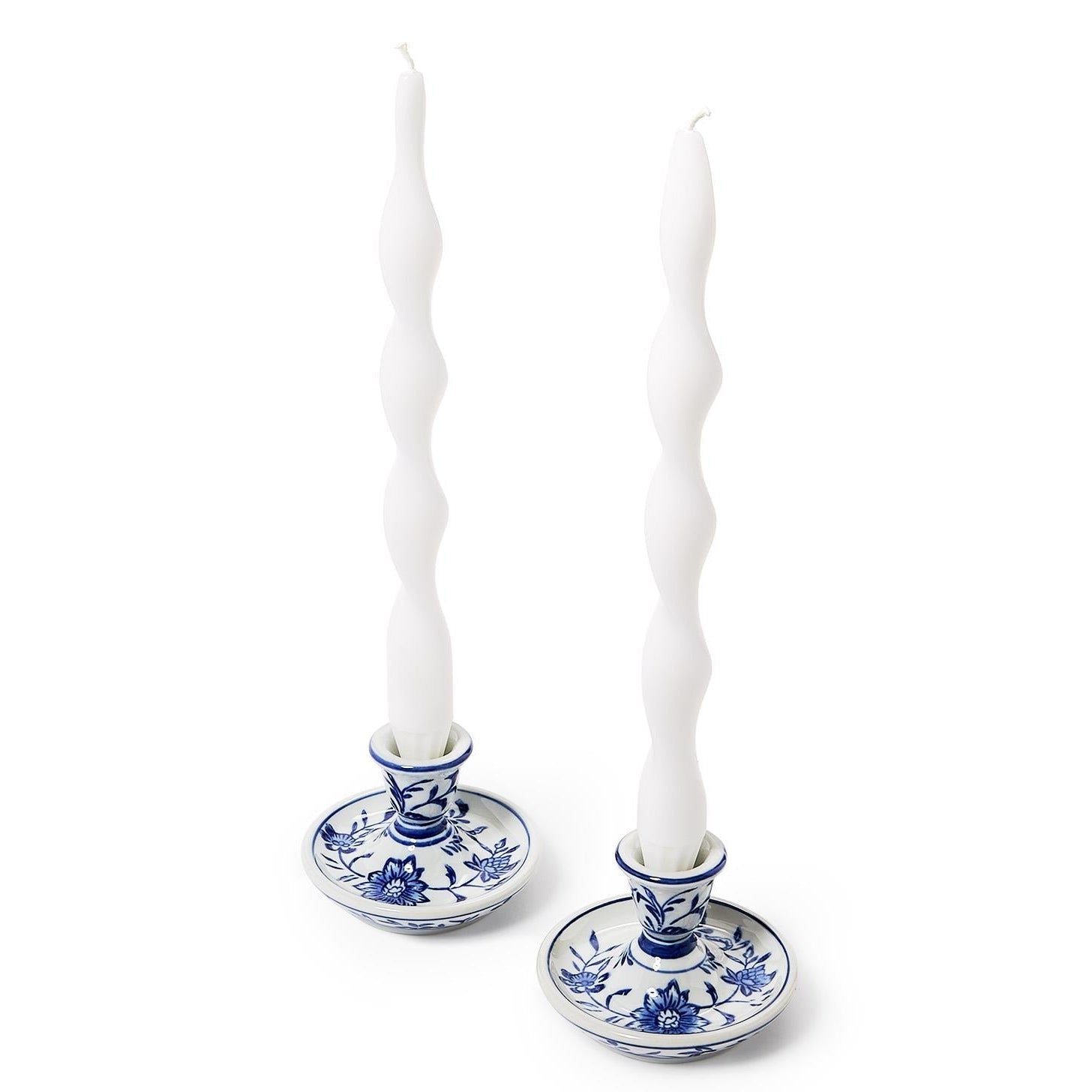 Chinoiserie Hand-Painted 3" Taper Candleholder Set of 2