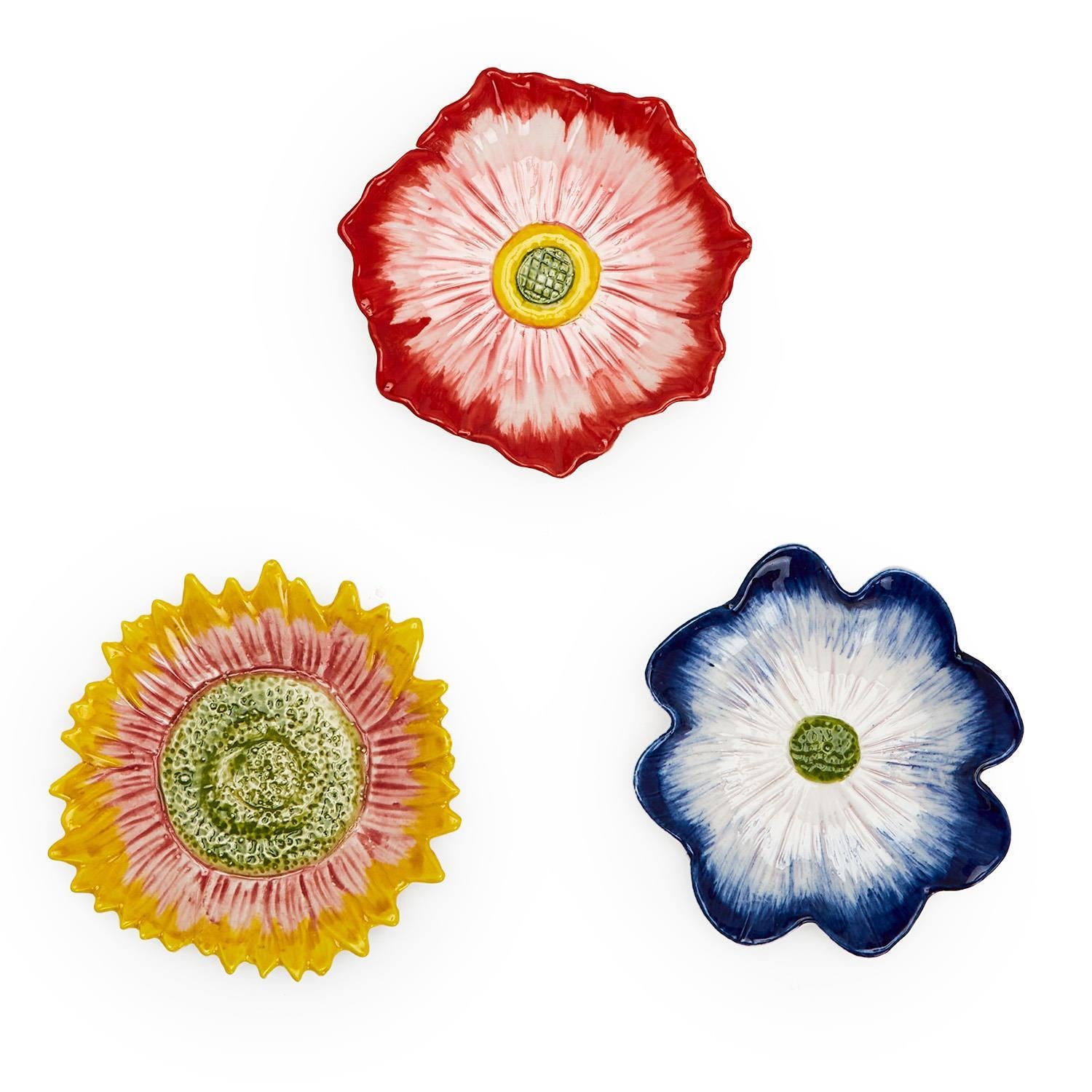 In Full Bloom Hand-Painted Flower Trinket Tray Set of 3
