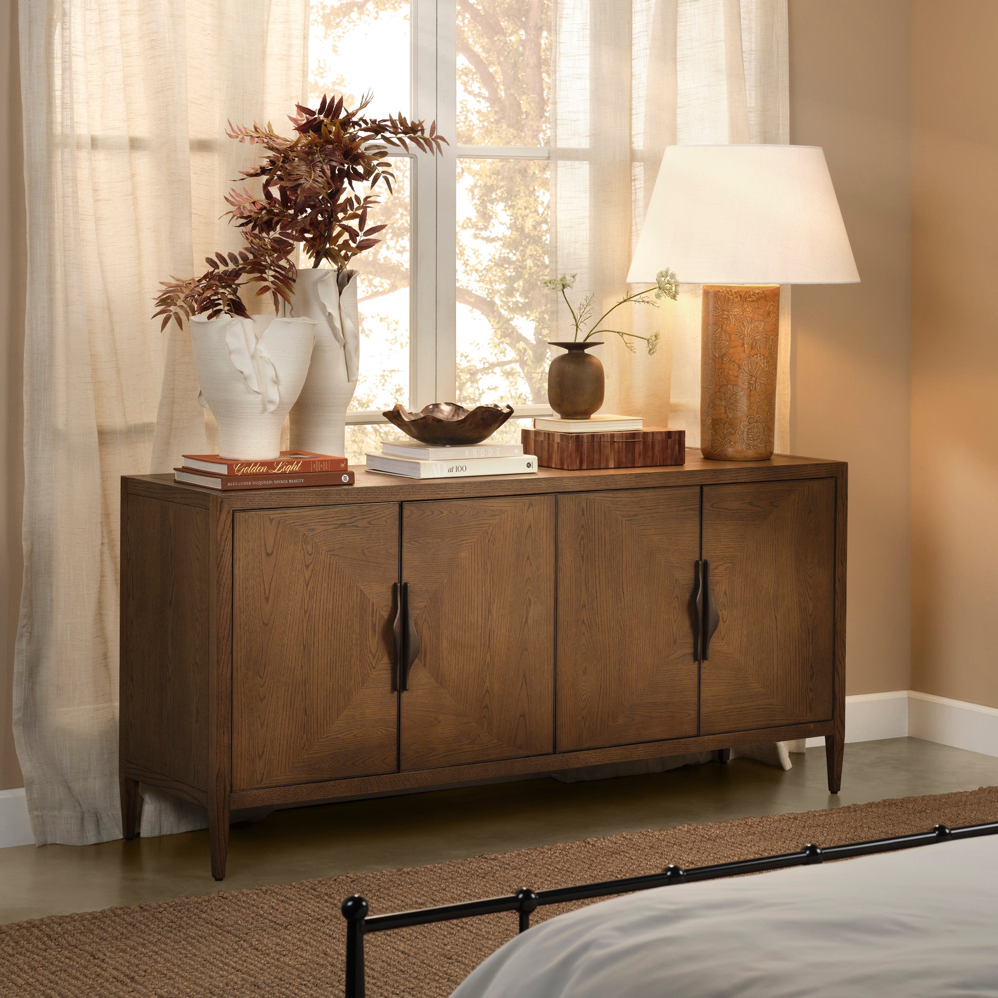 Jamie Young Landmark Brown Sugar Oak Four Door Credenza