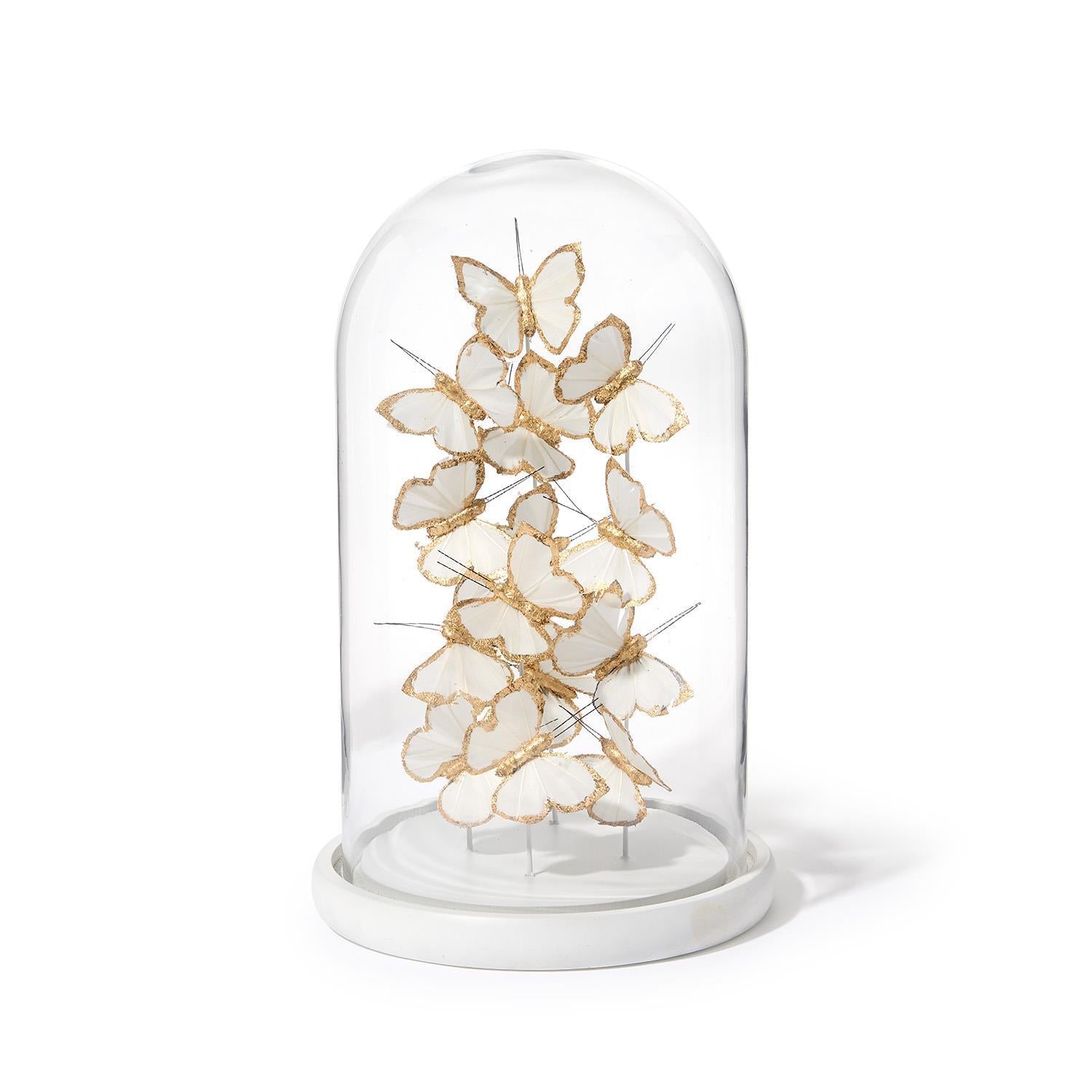 Gold/White Butterfly in Round Dome Set of 2