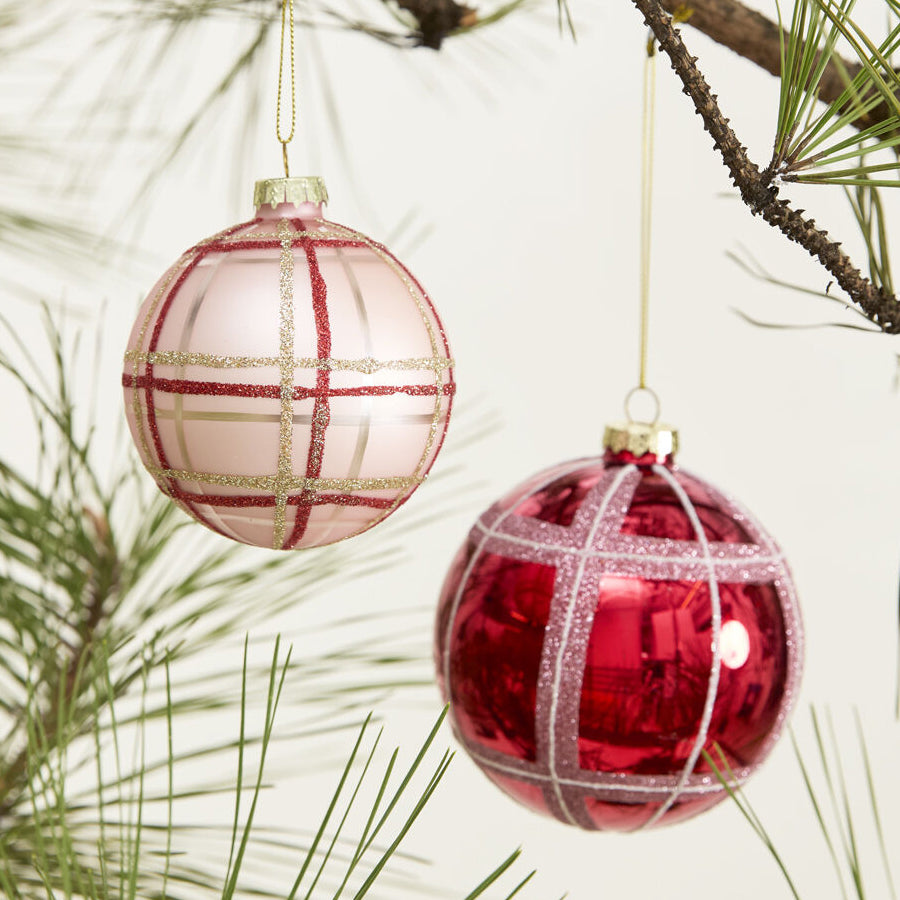 Glitter Plaid Ornament Set of 6