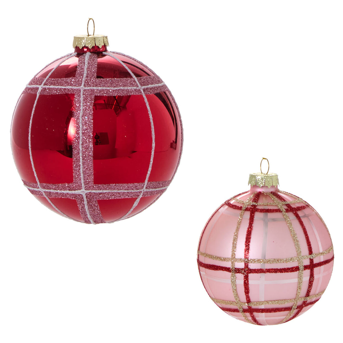 Glitter Plaid Ornament Set of 6