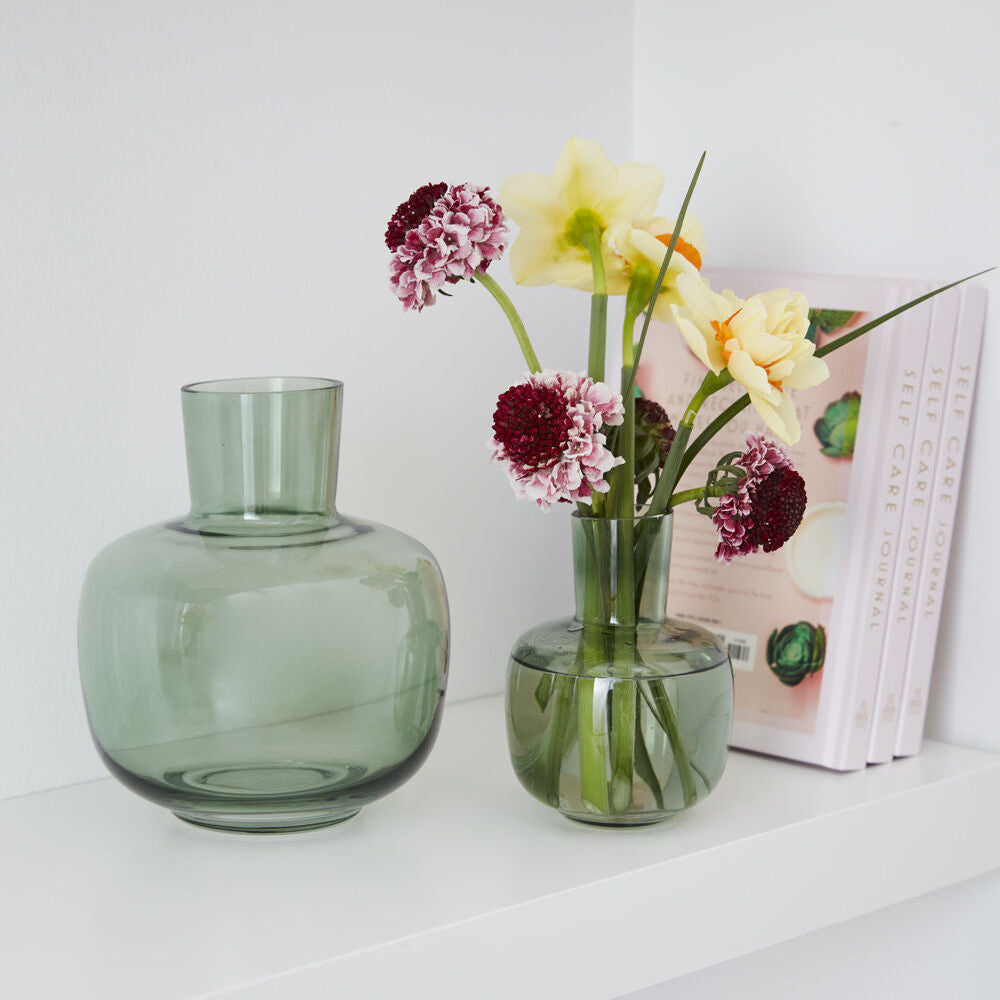 Hana Vase alternate view, green glass flower vase