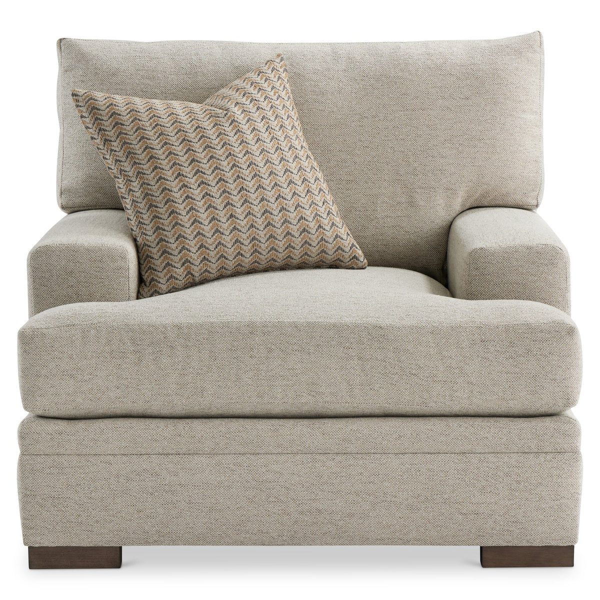 Bernhardt Living Fairfax Fabric Chair in Beige, angled three-quarter view